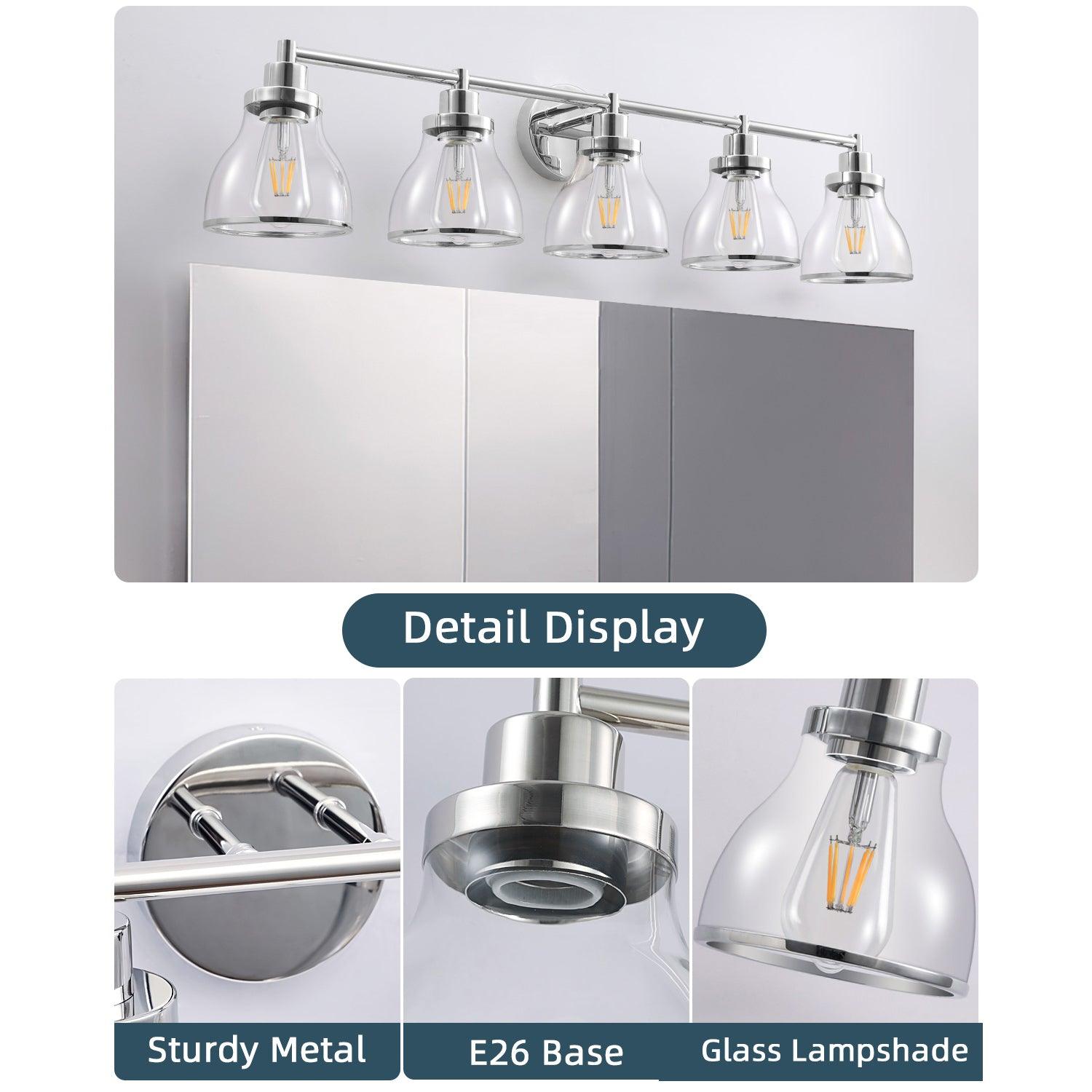 Stylish Hermosa Modern 5-Light Bathroom Vanity Light in Polished Nickel & Black - Perfect for Contemporary Bathrooms, Powder Rooms & Spa-Like Retreats