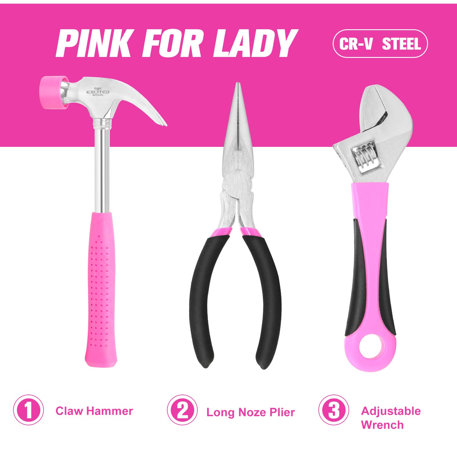 69-Piece Pink Tool Kit for Women - Household Hand Tool Set with Portable Round Pouch | Perfect for DIY Projects, Home Repairs, Dorm Maintenance & Crafting | Ideal Gift for Female DIY Enthusiasts