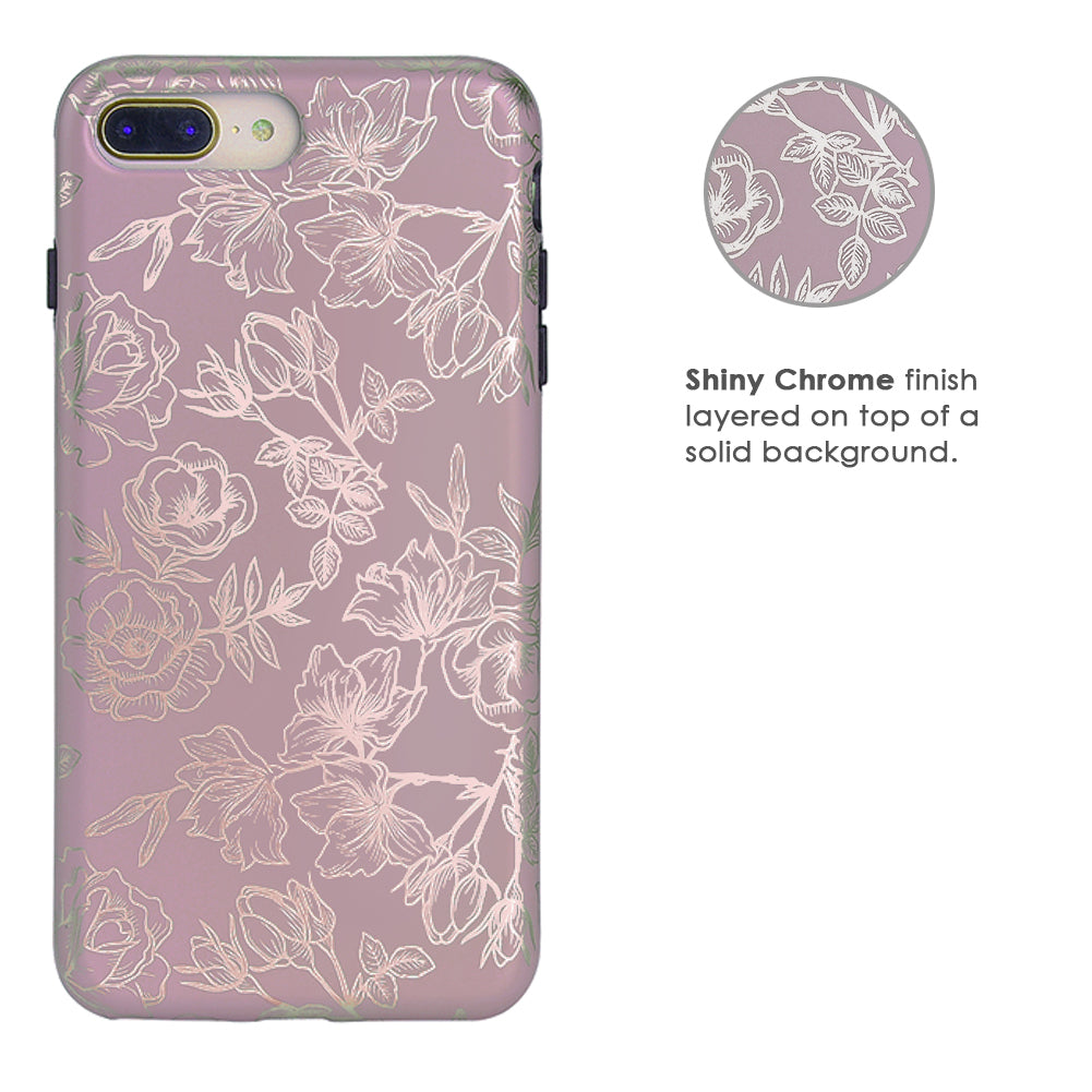 Dusty Rose Chrome Floral iPhone Case - Elegant Protective Phone Cover for iPhone 13/14/15 Pro Max - Perfect for Women, Girls, Daily Use, Gift Giving & Special Occasions