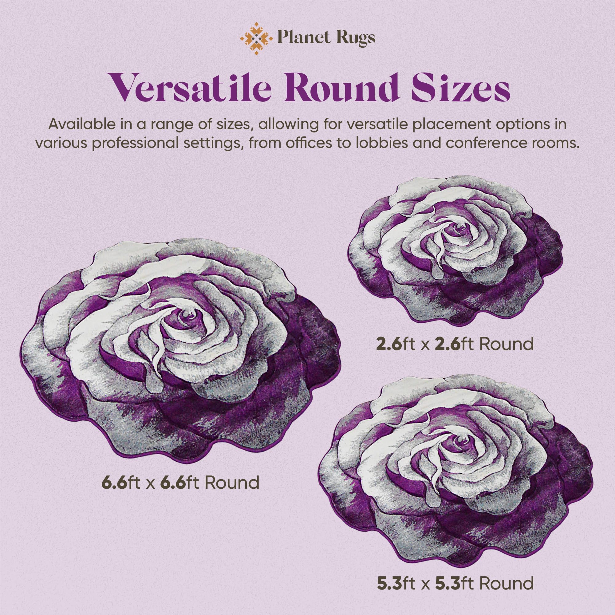 6ft Round Rose Flower Shaped Plush Area Rug - Soft Girly Circle Carpet for Bedroom, Living Room Floor Decor | Perfect for Boho Chic Home, Nursery & Dorm Room (304 Purple)