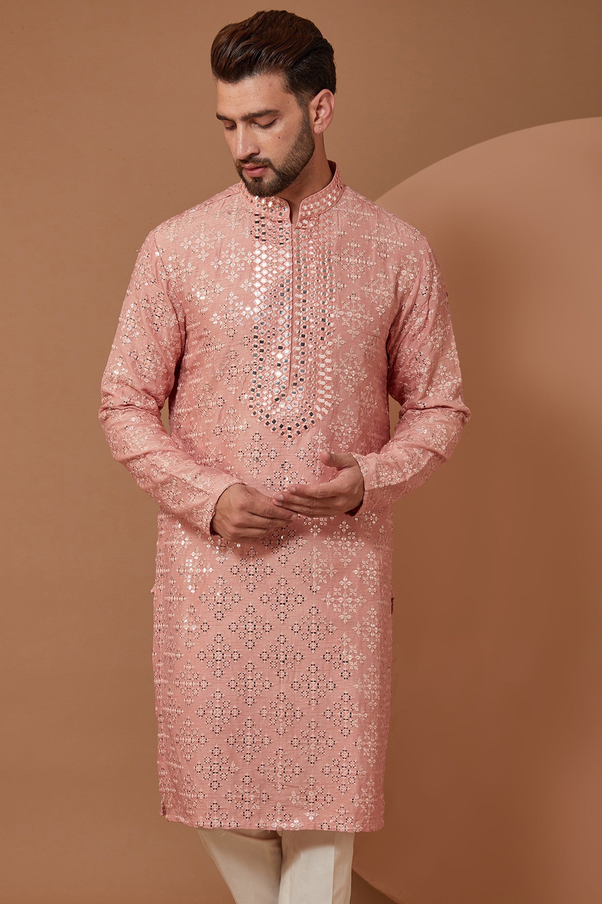 Stylish Peach Mirrorwork Kurta for Women | Traditional Indian Embroidered Tunic Top | Perfect for Festivals, Weddings & Casual Wear