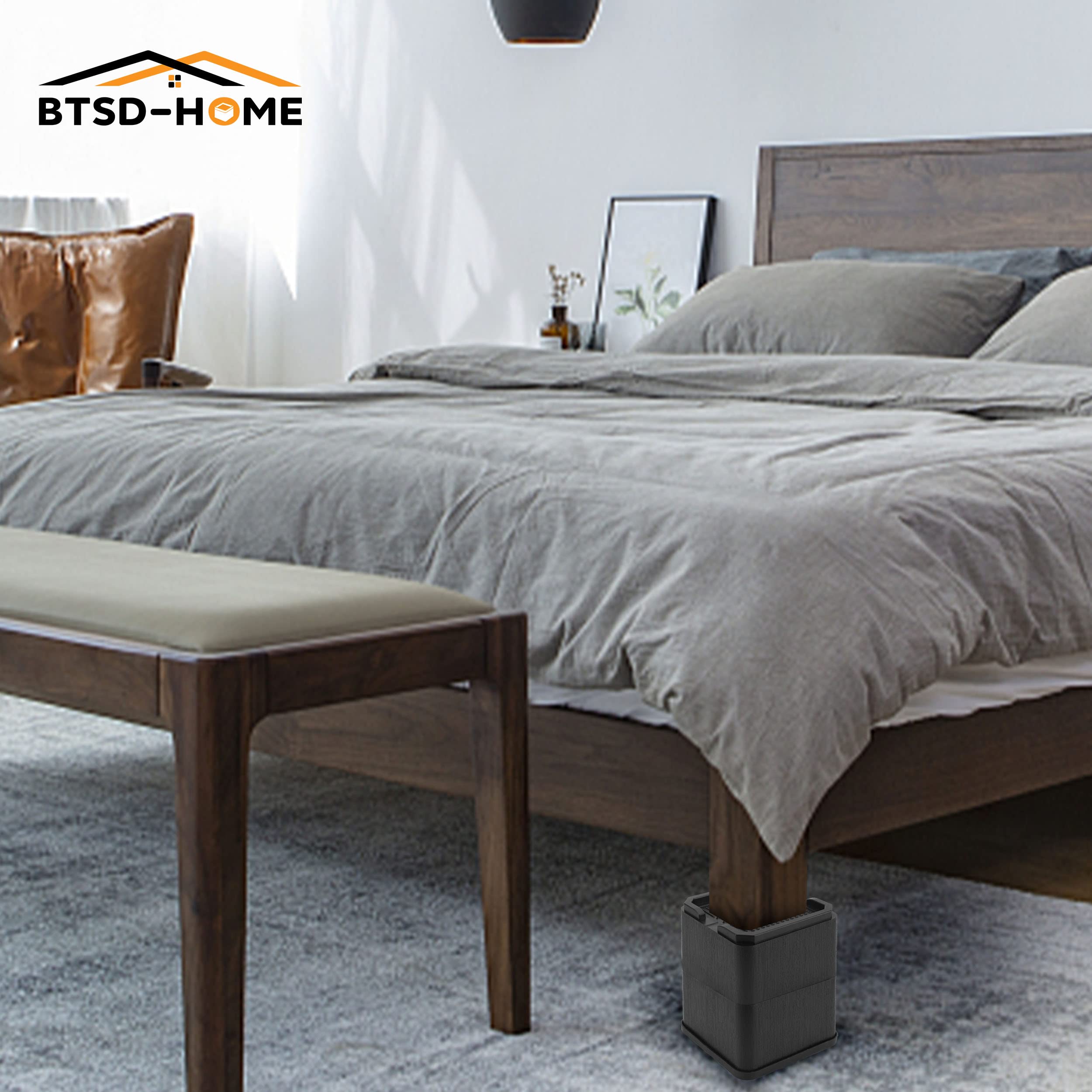 BTSD-home 4 Inch Heavy Duty Adjustable Bed Risers - Oversized Furniture Risers for Dorm, Couch & Sofa - 4 Pack - Perfect for Extra Storage Space & Elevating Beds in Small Apartments