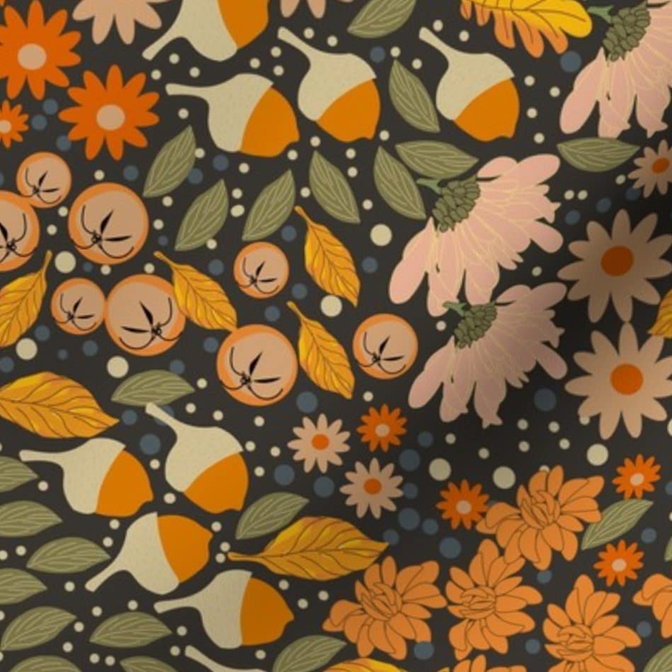 Autumn Botanical Floral Ditsy Printed Satin Fabric by The Yard - Premium Sewing Material for Apparel, Lining, Fashion, Blankets & Home Decor | DIY Crafts, Dressmaking, Quilting & Interior Design