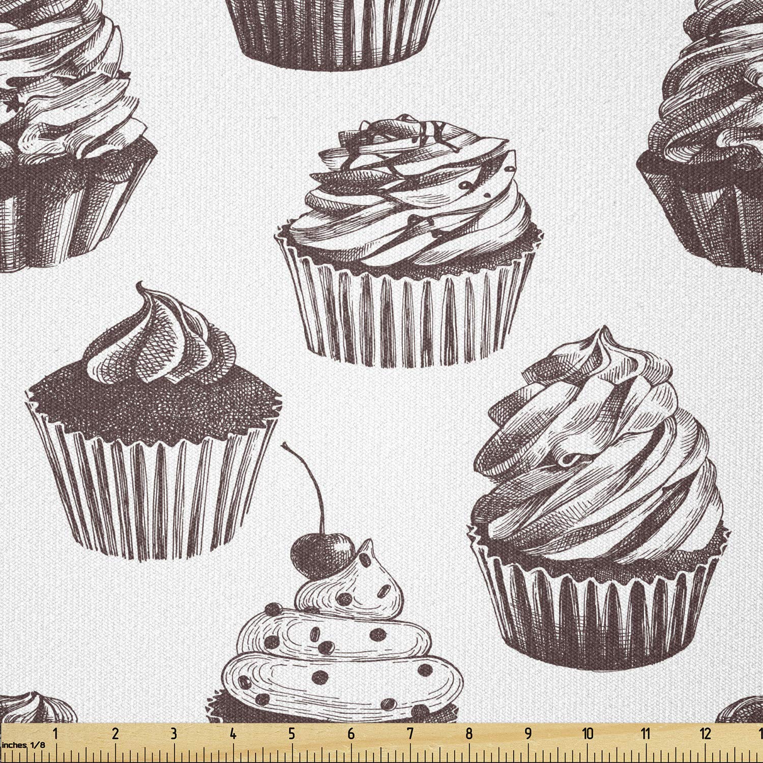 Ambesonne Cupcake Stretch Knit Fabric by The Yard - Delicious Desserts Food Yummy Chocolate Cake with Cherries Sketch - 10 Yards Muave Taupe and White - Perfect for Clothing Sewing, DIY Arts & Crafts, Home Decor, and Upholstery Projects