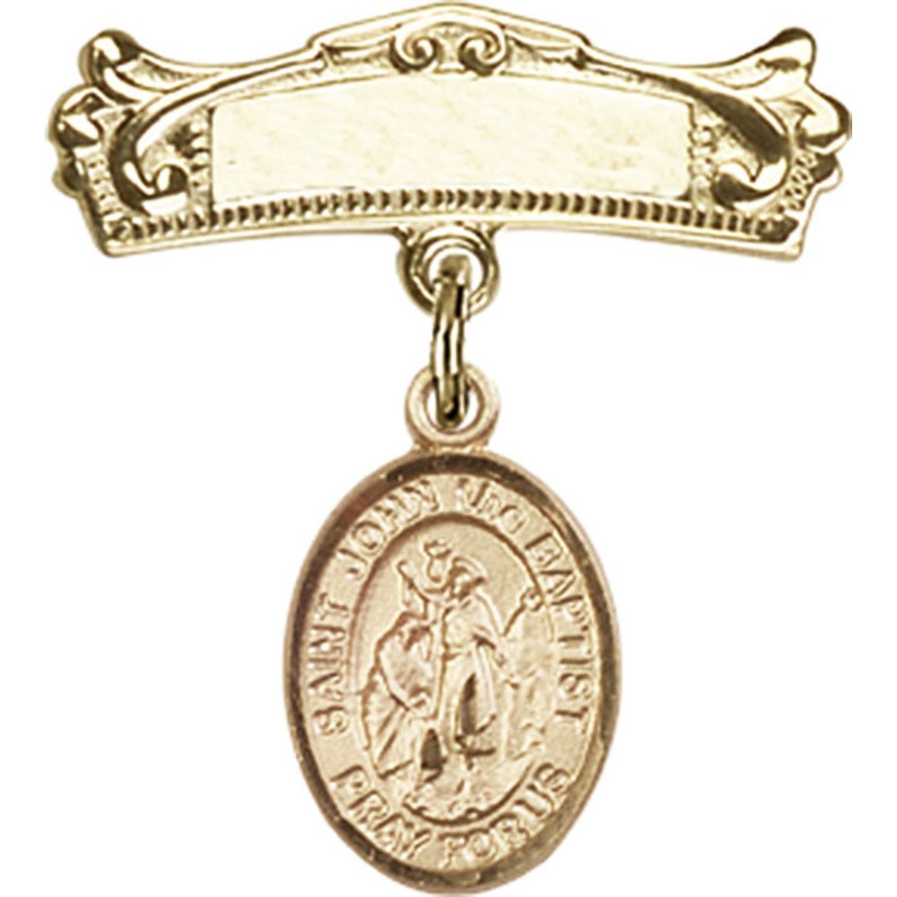 St. John The Baptist Gold Filled Baby Badge - 7/8 X 3/4 Inch Arched Polished Charm Pin for Christening, Baptism & First Communion Gifts - Religious Jewelry for Newborns & Infants