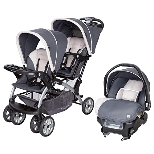 Baby Trend Sit N Stand Easy Fold Travel Double Stroller & Infant Car Seat Travel System with Safety Harnesses & Canopy - Lightweight Compact Design for Twins or Siblings, Perfect for Shopping, Travel & Outdoor Adventures (Magnolia)
