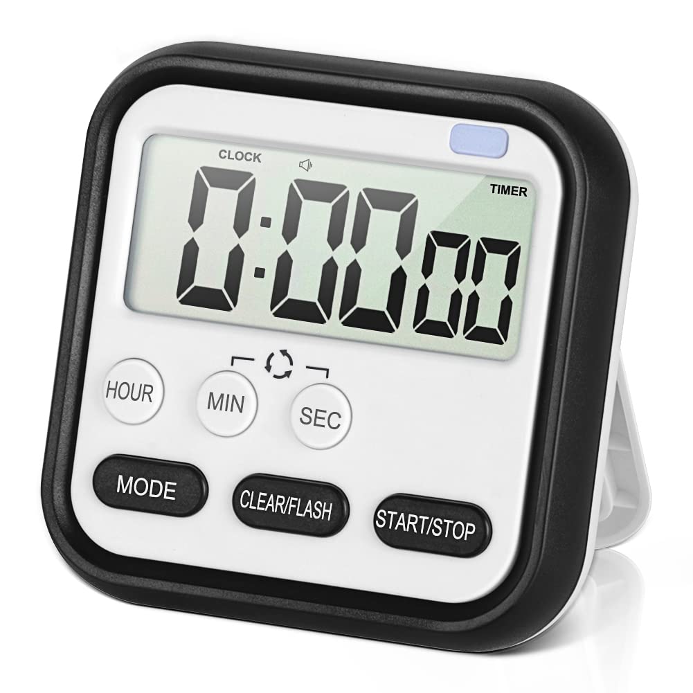 24-Hour Digital Kitchen Timer with Large LCD Screen - Magnetic Count Up/Down Stopwatch, Loud Alarm for Cooking, Bathroom, Shower, Kids & Teachers | Perfect for Baking, Classroom, Workouts & Time Management