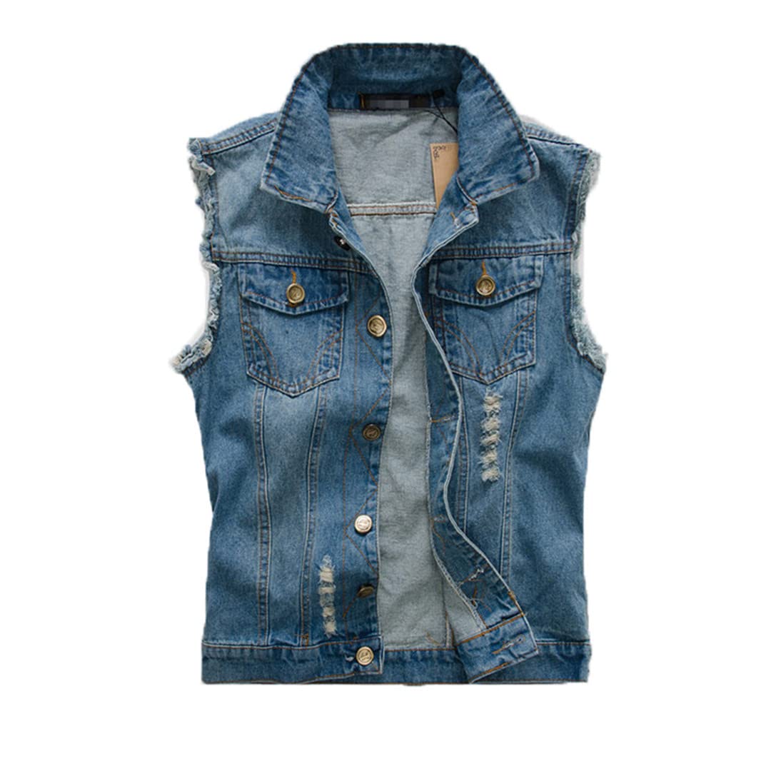 Men's Black Denim Vest - Sleeveless Cowboy Motorcycle Style Waistcoat with Rock Studded Holes | Perfect for Biker Rides, Concerts & Casual Outfits
