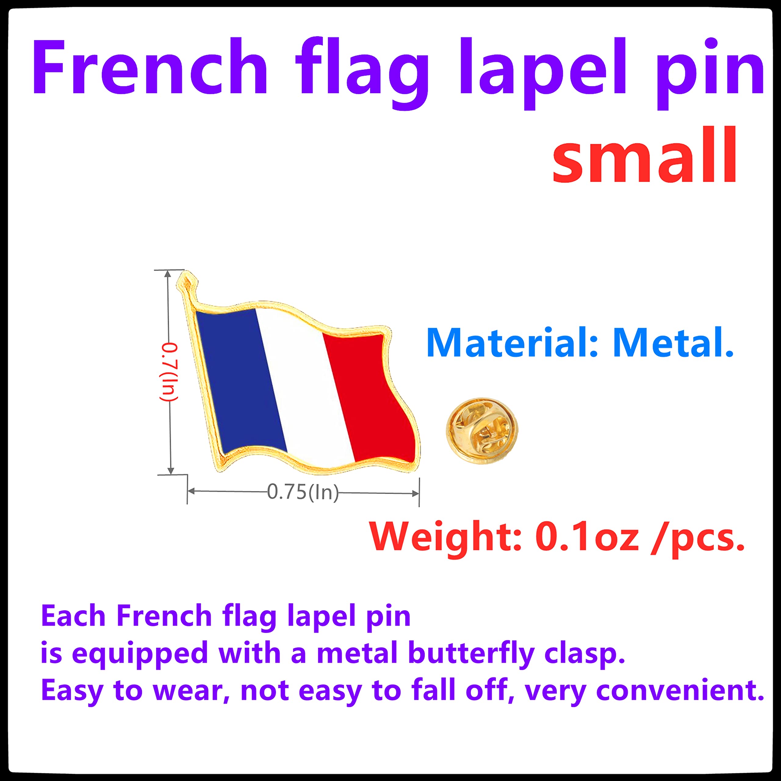 12/25/50 PCS Small Metal French Flag Lapel Pins - Waving France Flag Badges for Suit Jacket, Clothes & Backpack - Bulk French Republic Flag Pins for Patriotic Events, Travel & Gifts