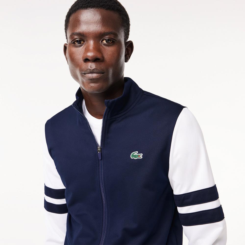 Lacoste Men's Striped Tennis Jacket - Navy Blue & White | Lightweight Performance Jacket for Tennis, Golf & Casual Wear