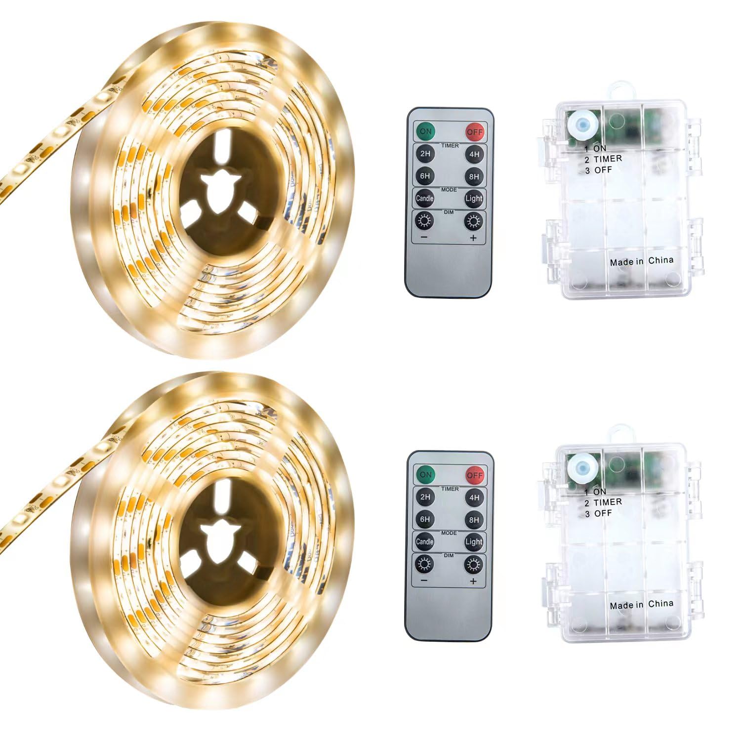 Battery Powered LED Strip Lights - 13.2ft Warm White with Remote Control, 240 LEDs Dimmable & Cuttable, Waterproof for Home Decoration, Bedroom, Kitchen, Bathroom, Fish Tank, Wedding Decor - Timer Function Included