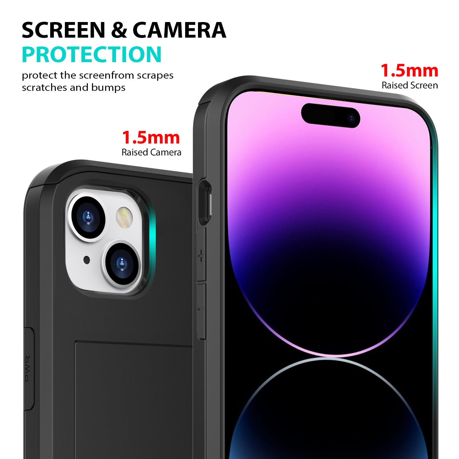 ZUSLAB Slim Wallet Case for iPhone 15 (6.1 Inch 2023 Model) - Card Holder Slot & Tempered Glass Screen Protector - Shockproof Rubber & PC Bumper Cover - Black (Men & Women) - Perfect for Everyday Use, Travel & Business