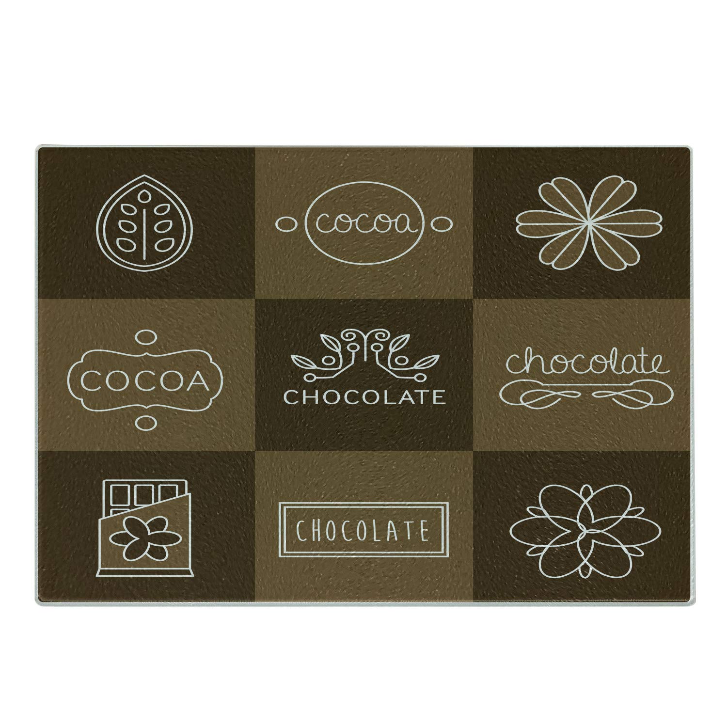 Ambesonne Brown Chocolate Themed Cutting Board - Decorative Tempered Glass Serving Board with Cocoa & Floral Square Design - Perfect for Chocolate Lovers, Kitchen Decor & Gift Giving - Ideal for Cheese Platters, Dessert Presentation & Home Decor