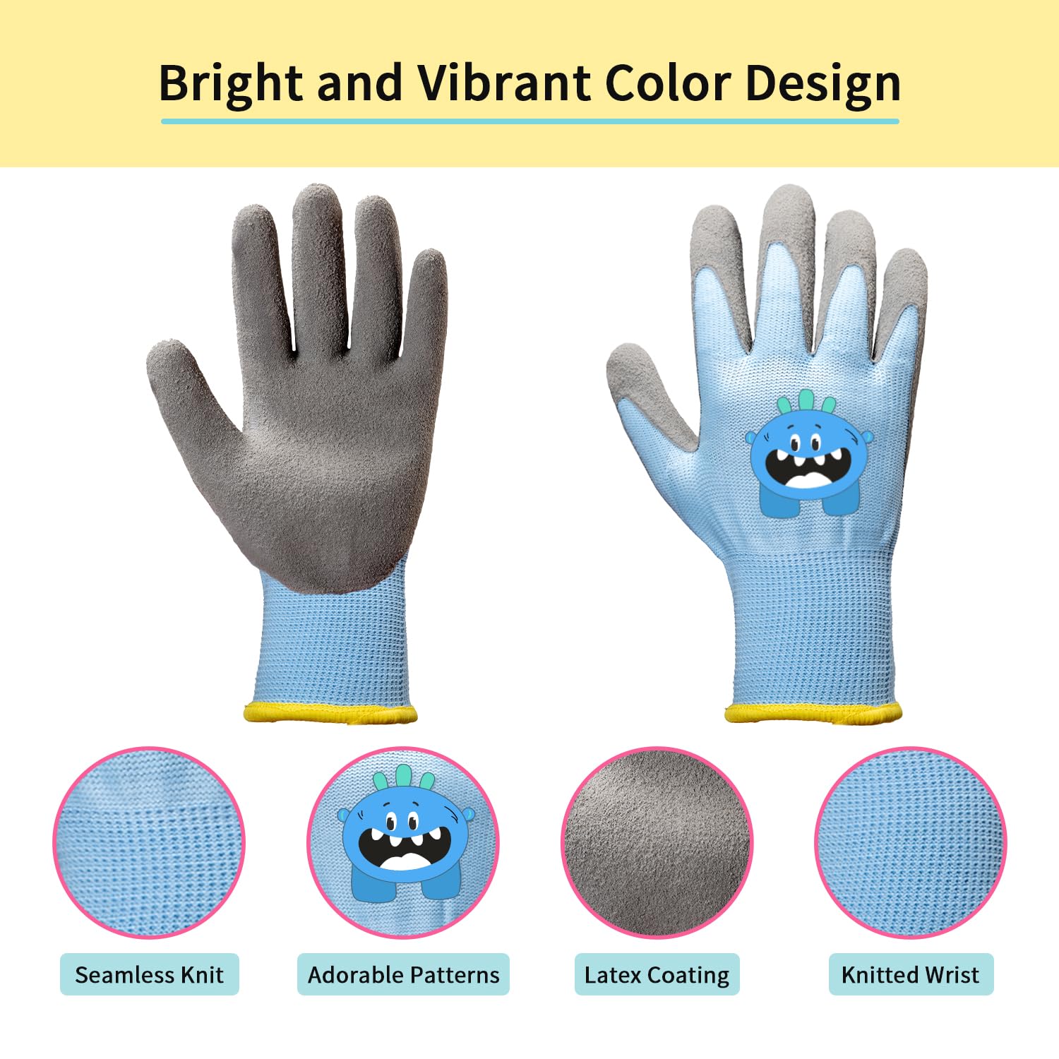 Kids Gardening Gloves Age 3-5 - Rubber Coated, Soft & Breathable for Outdoor Play & DIY Projects