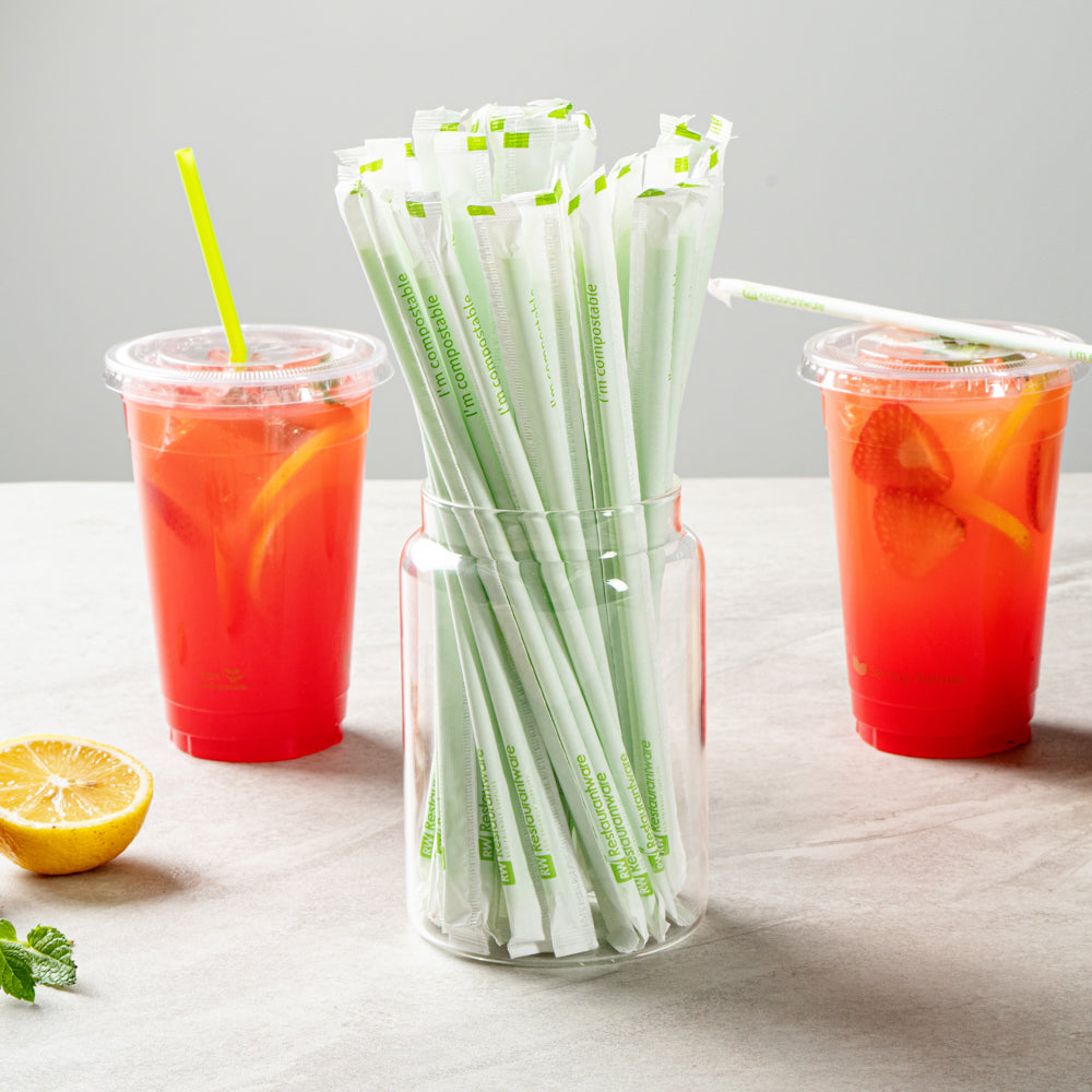 Eco-Friendly Compostable PLA/PBAT Plastic Straws - 8 1/4 Inch, 2000 Count Box, Green Wrapped | Perfect for Restaurants, Cafes, Parties & Sustainable Events