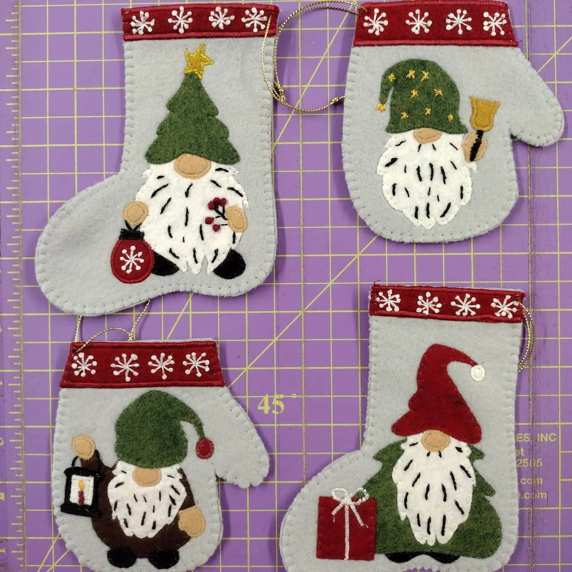 Christmas Gnomes Wool Felt Ornament Appliqué Kit - DIY Holiday Decorations for Tree, Wreaths & Gifts