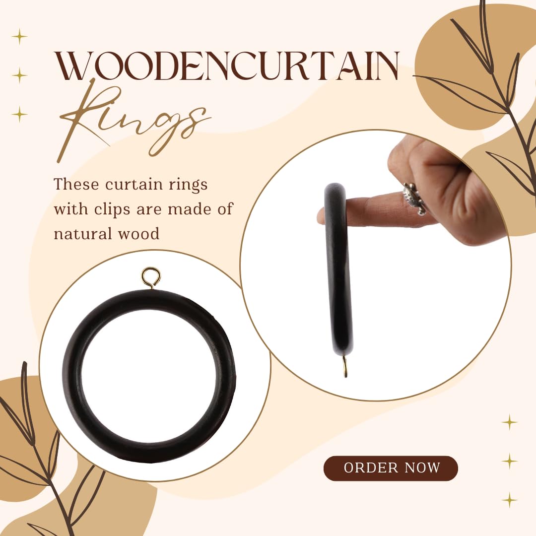 Wooden Curtain Rings for 1-1.5 Inch Rods - Screw Eye Drapery Rings with 2.5