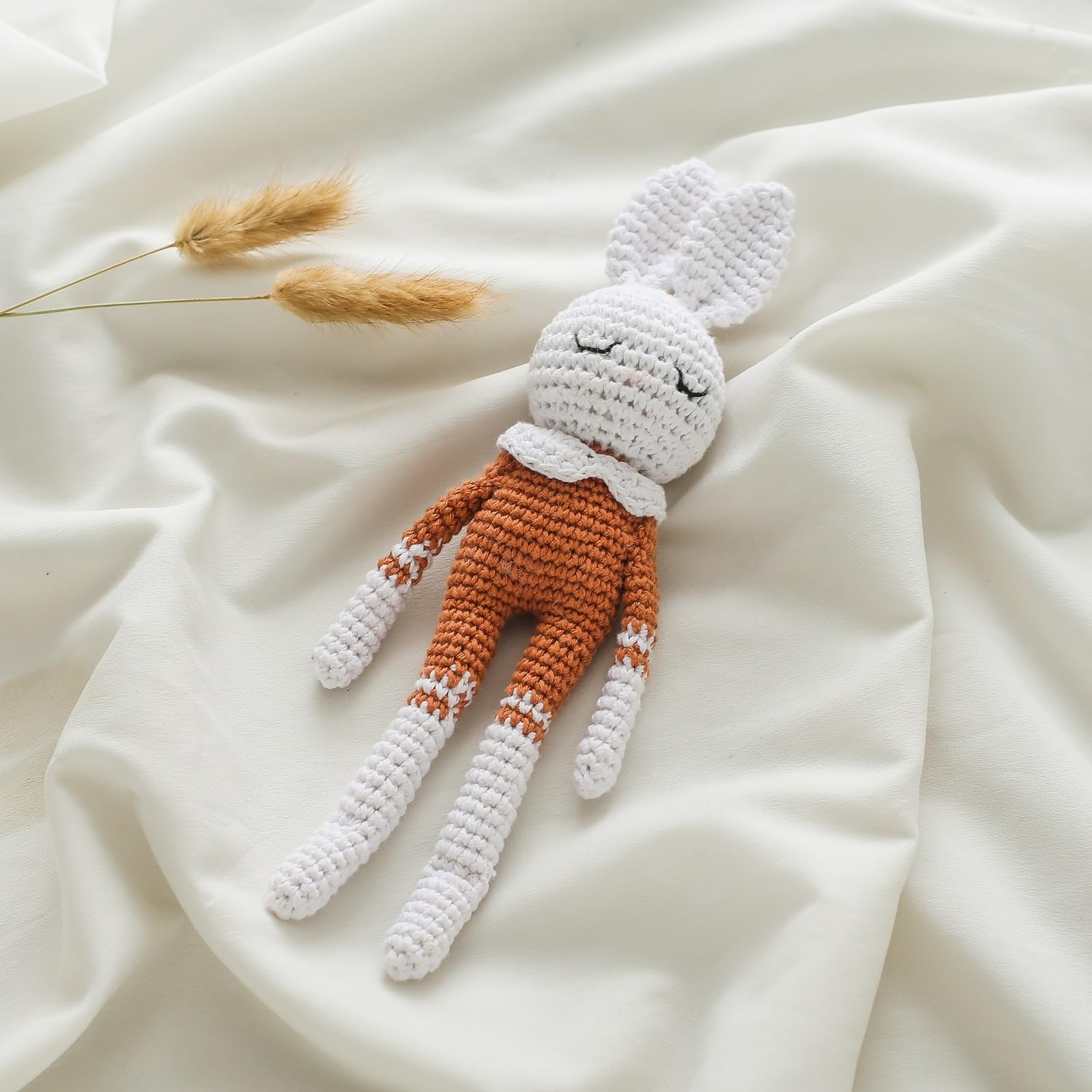 **Crochet Baby Rattle Toy - Handmade Brown Bunny Doll for Newborns & Toddlers | Soft & Safe Infant Soothing Toy for Playtime & Nursery Decor**