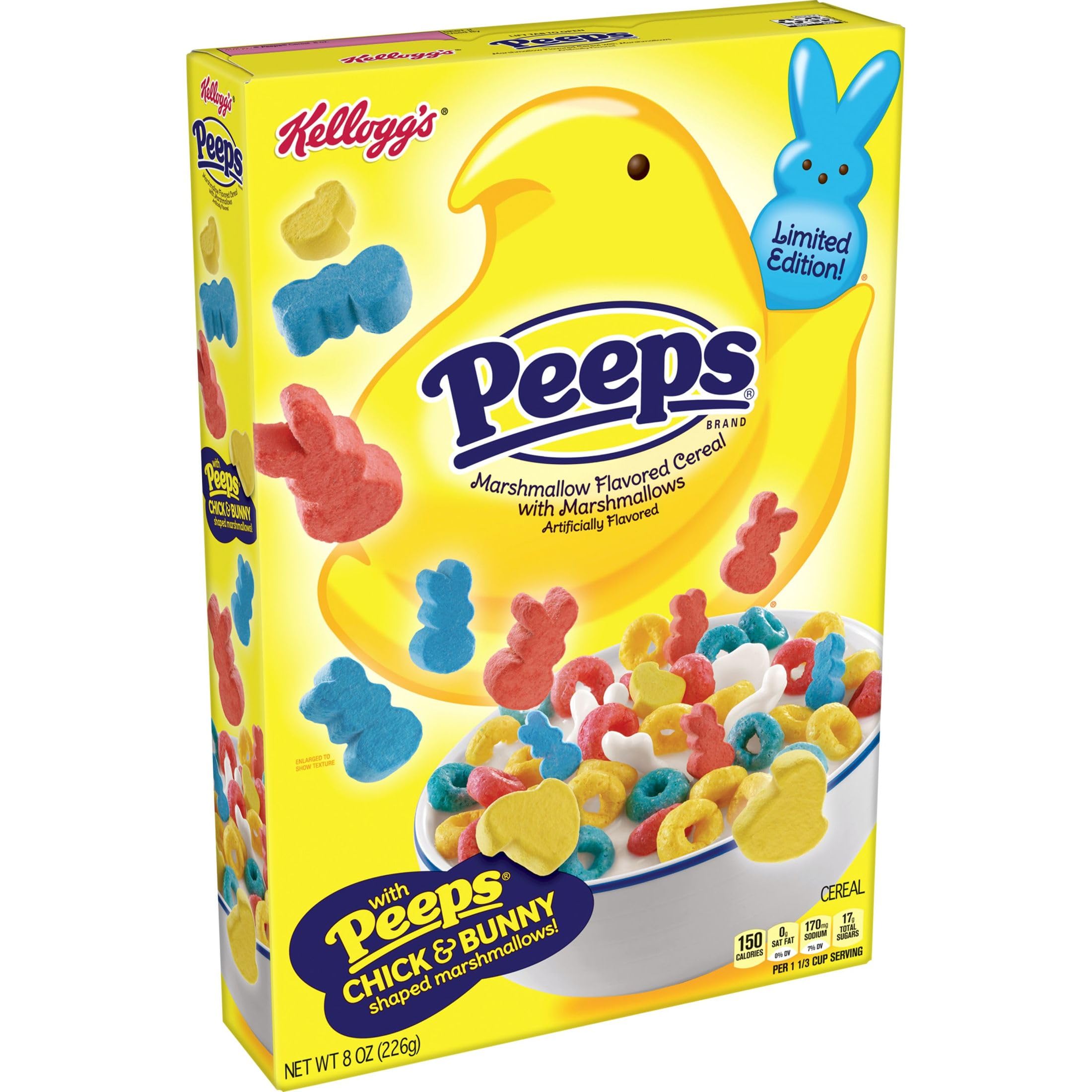 Kellogg's Peeps Breakfast Cereal with Marshmallows - 8oz Box | Kids Easter Snacks & Morning Meal | 8 Essential Vitamins & Minerals | Great for School Lunches, Holiday Treats & Family Breakfasts