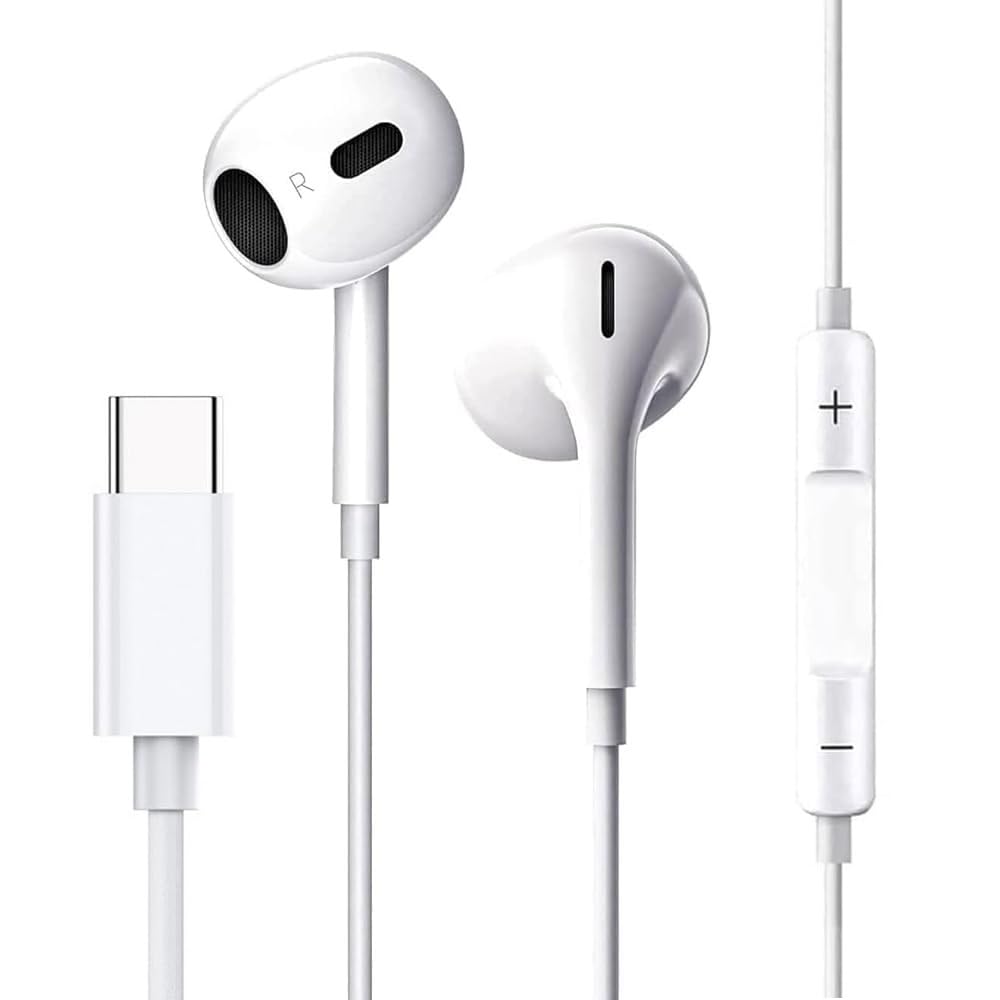 USB C Wired Earbuds with Microphone & Noise Cancellation - In-Ear Stereo Headphones Compatible with iPhone 15 Pro Max, Samsung S23, Android, iPad Pro & Most Type-C Devices - Perfect for Commuting, Workouts & Gaming