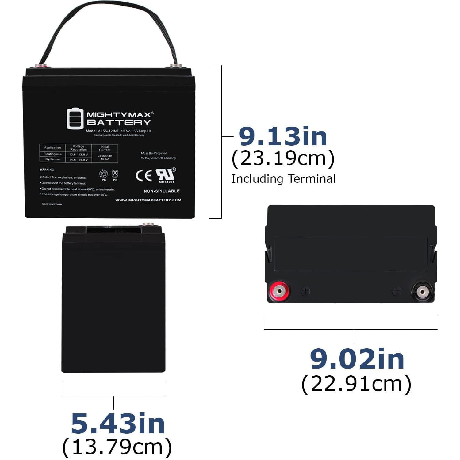 Mighty Max 12V 55AH Rechargeable AGM Battery - Replacement for Drive Medical Trident HD 2850HD-22 - Perfect for Mobility Scooters, Power Wheelchairs & Medical Equipment