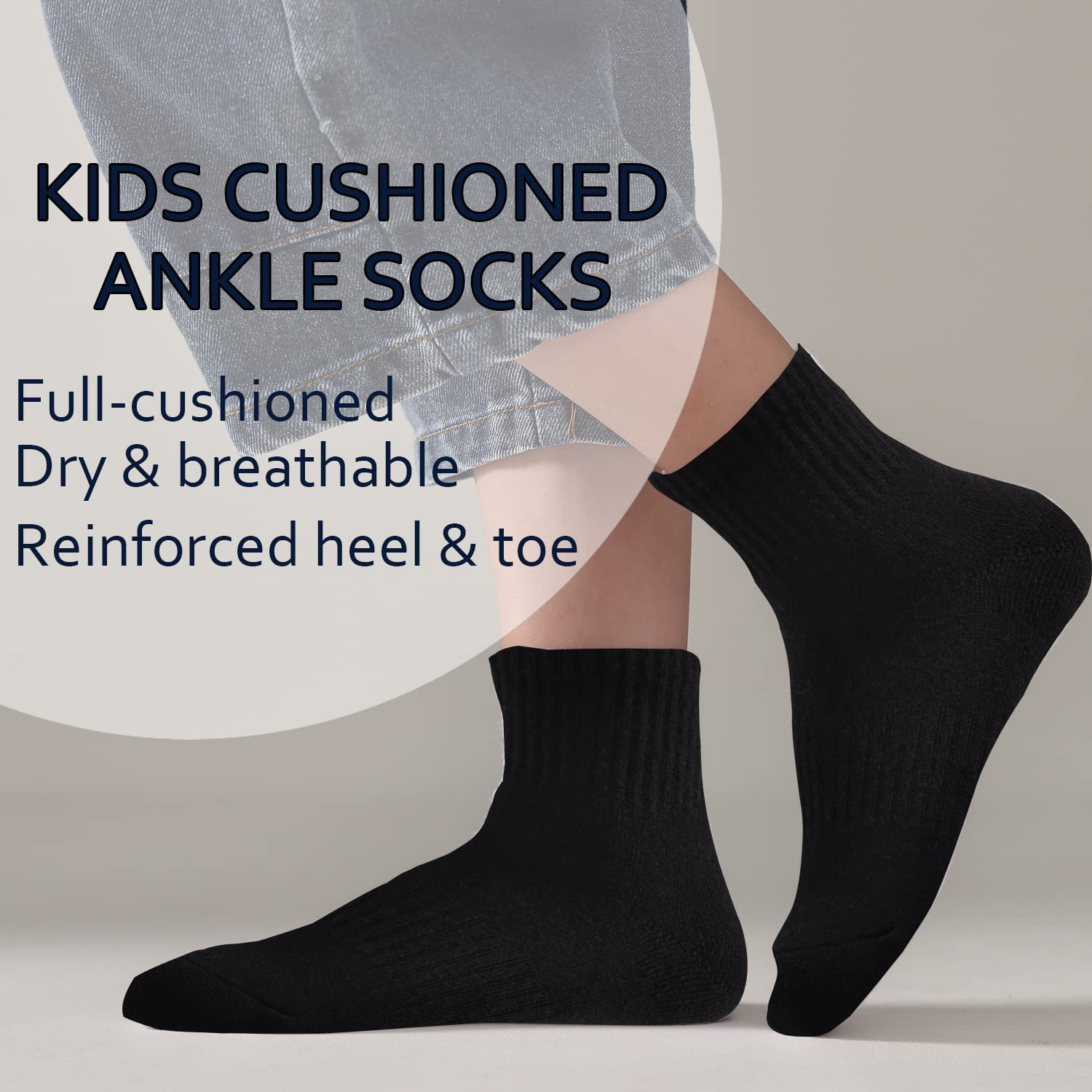 EPEIUS Kids Boys Girls Cushioned Athletic Socks - 6 Pack Thick Cotton Quarter Sports Running Ankle Socks for Ages 4-14 - Perfect for School, Play & Sports Activities
