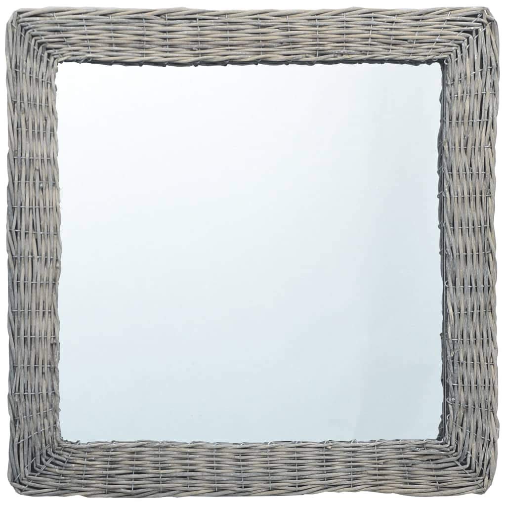 Rattan Wall Mirror 19.7x19.7 Inch - Boho Wicker Framed Mirror for Bedroom, Bathroom, Living Room & Entryway - Decorative Vanity Mirror for Makeup & Home Decor - Perfect for Farmhouse, Coastal & Bohemian Style Interiors