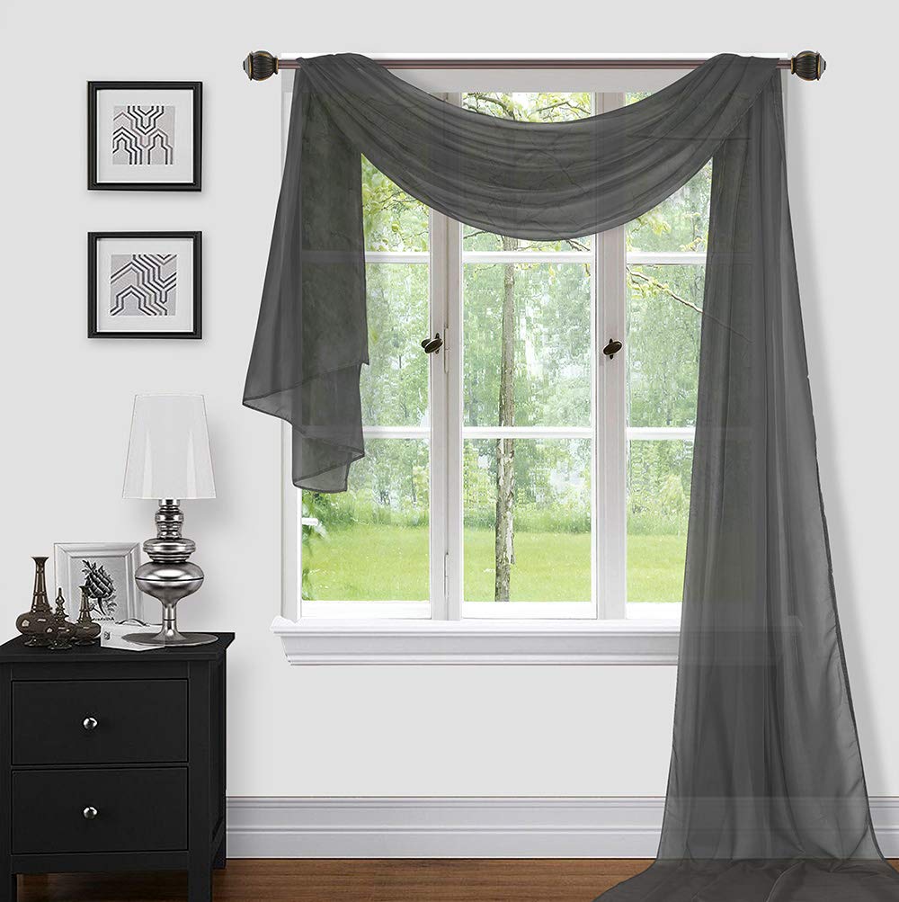 Premium Sheer Voile Window Scarf Valance Curtains - Extra Long 37