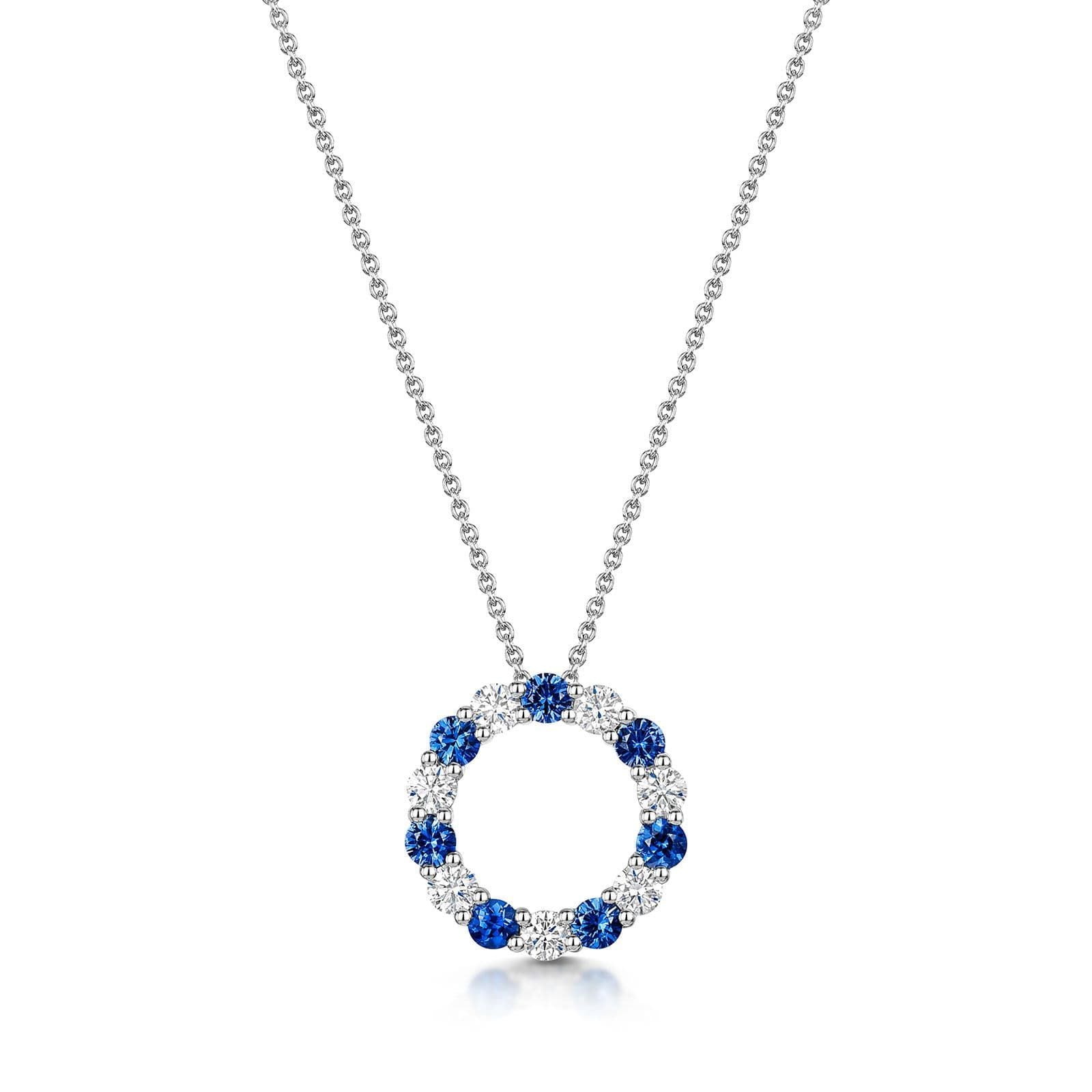 18ct White Gold Round Cut Sapphire & Brilliant Cut Diamond Tennis Necklace 1.22ct - Elegant Jewelry for Weddings, Anniversaries & Special Occasions