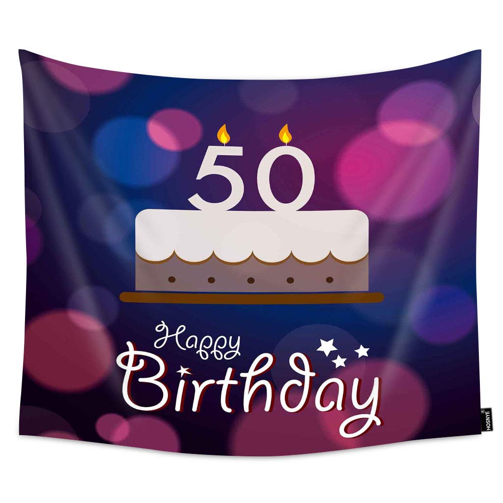 Happy 50th Birthday Tapestry Wall Hanging - 60x51 Inch Bokeh Vector Background with Cake Design - Party Decor for Bedroom, Living Room & Anniversary Celebrations - Perfect for Milestone Birthday Parties & Home Decor