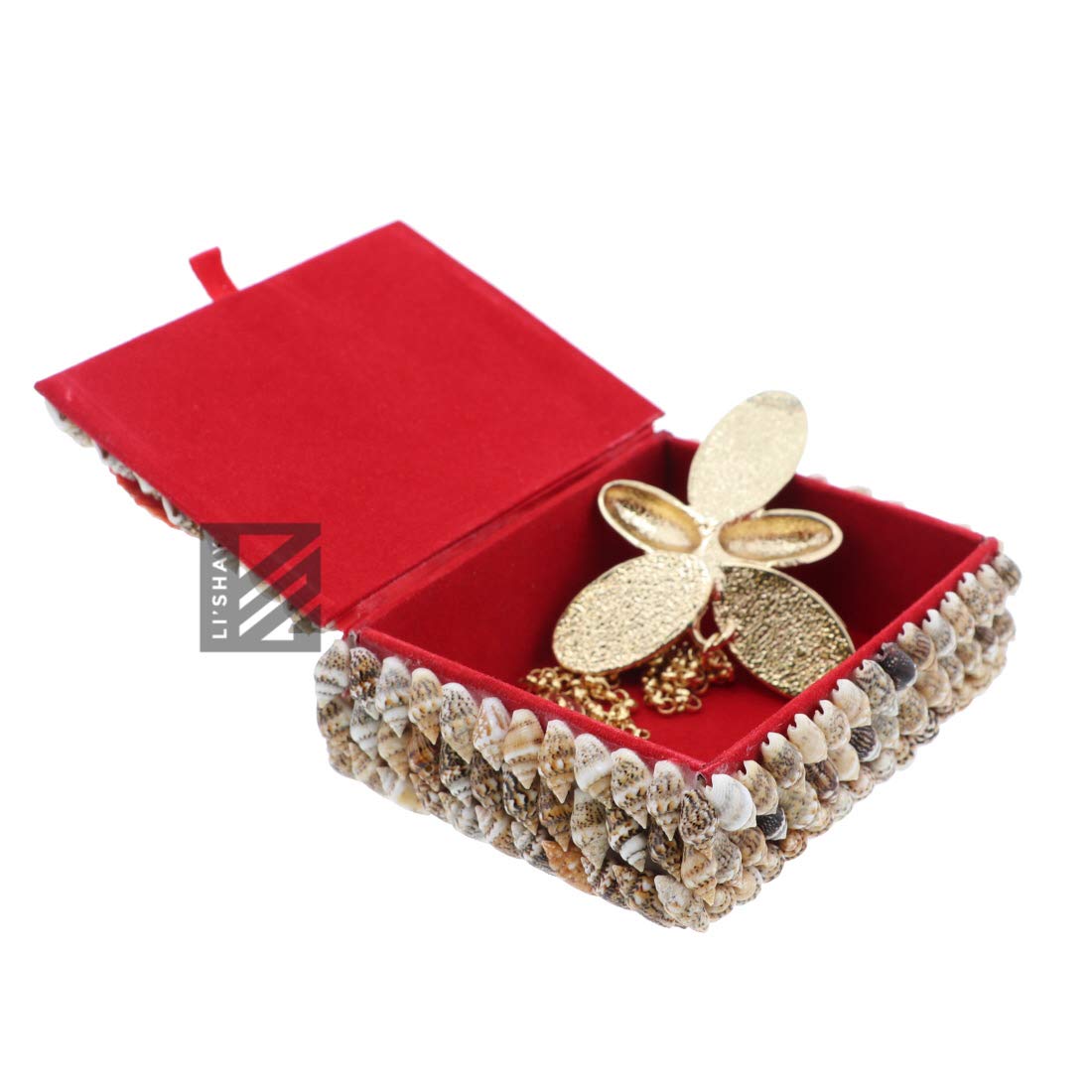 Li'Shay Natural Seashell Jewelry Box - 4 Inch Rectangle Trinket Box for Rings, Necklaces & Keepsakes | Perfect for Beach-Themed Decor & Gift Giving