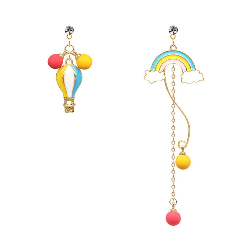 Stylish Hot Air Balloon Rainbow Dangle Stud Earrings - Asymmetric Enamel Balloon Chain Tassel Earrings for Women & Girls | Perfect for Parties, Gifts & Everyday Wear