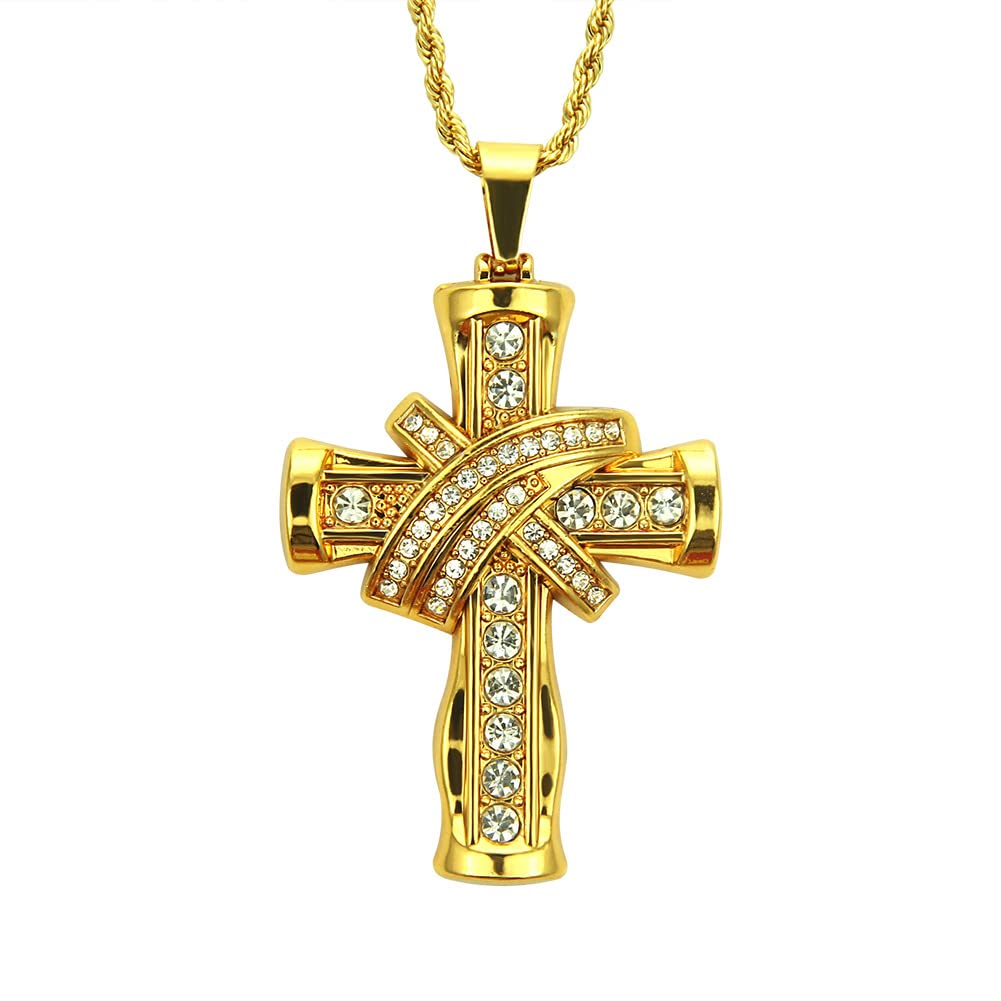 Stylish Alloy Gold Cross Necklace for Men - Religious Jewelry Gift with Durable Pendant - Perfect for Church, Weddings & Everyday Wear
