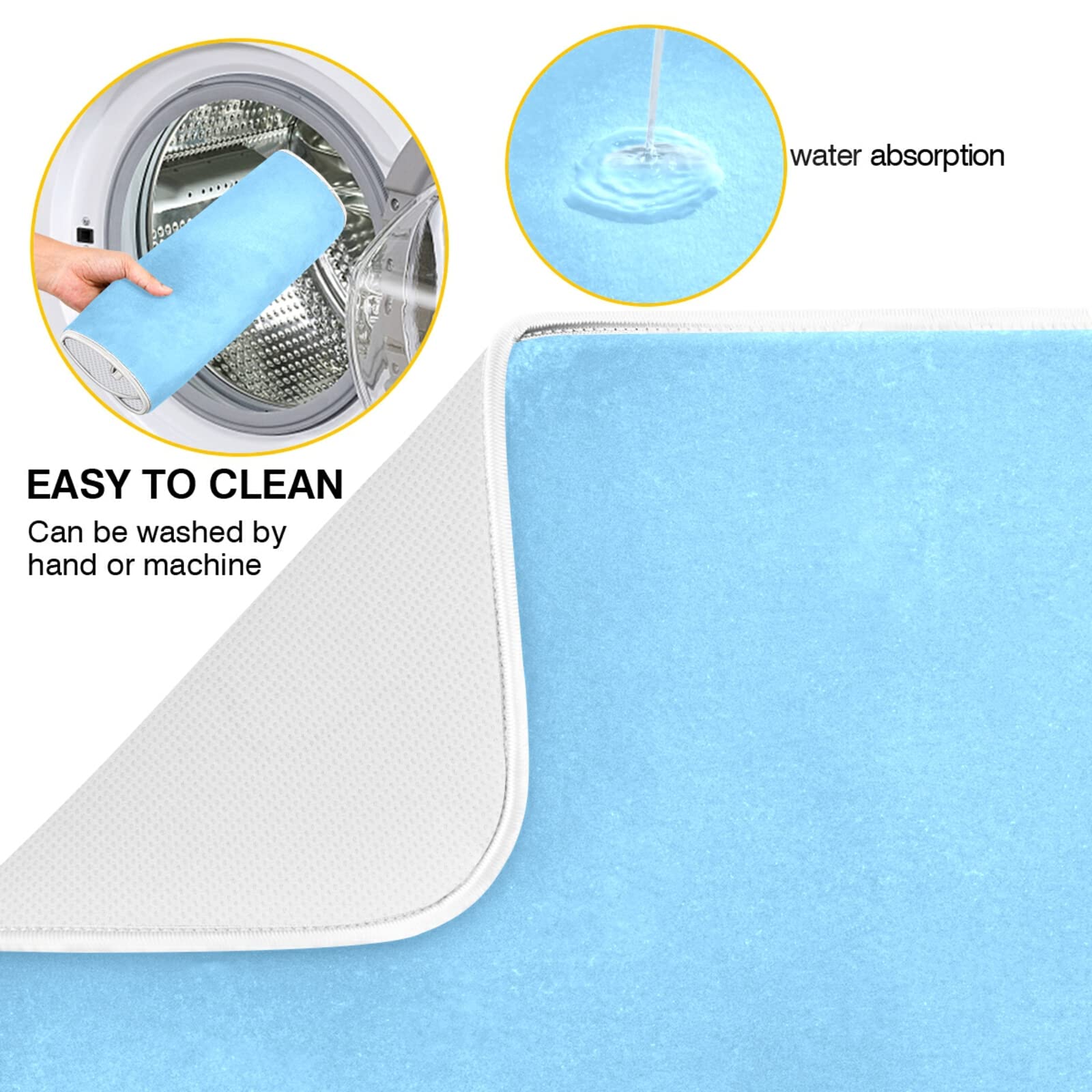 Light Blue XL Dish Drying Mat - 16x18 Inch Microfiber Kitchen Counter Mat, Heat Resistant Dish Drainer Pad for Dishes & Utensils | Perfect for Kitchen Countertops, Sink Areas & Dish Rack Organization