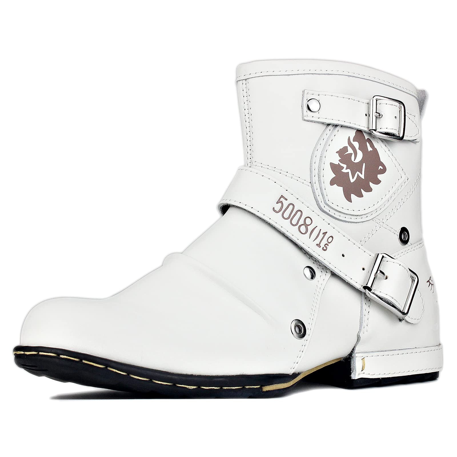 OSSTONE Men's Fashion Leather Chukka Boots with Zipper - Casual Motorcycle Shoes OS-5008-1-AB-US-R | Perfect for Riding, Daily Wear & Outdoor Activities