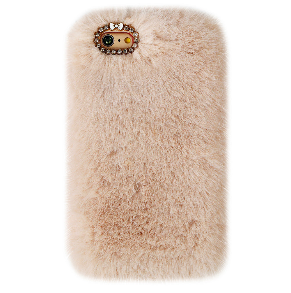 Soft Beige Faux Fur iPhone Case - Premium Luxury Phone Cover for iPhone 13/14/15 Pro Max - Trendy Winter Fashion Accessory for Women Girls - Perfect for Holiday Gifts & Daily Use