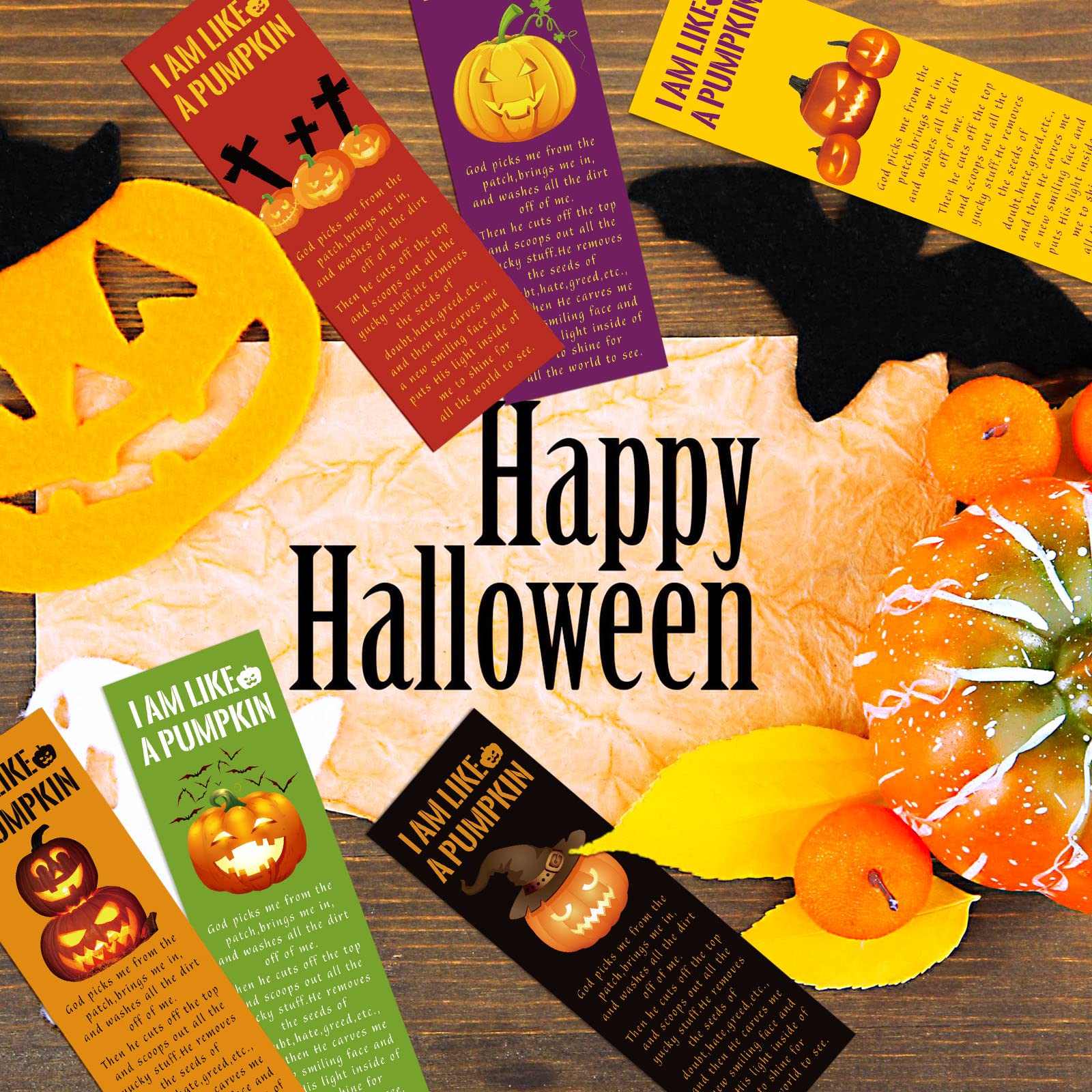 60 Pack Halloween Pumpkin Bible Verse Bookmarks - Religious Christian Book Markers for Women, Girls & Book Lovers - Perfect for Church, Baptism, Bible Study & Halloween Gifts - Inspirational Scripture Reading Accessories