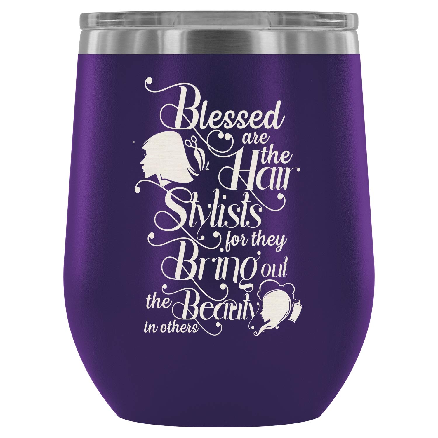 Vacuum Insulated Stainless Steel Stemless Wine Tumbler - 12Oz Purple Hair Stylist Gift, Funny 'I'm A Hair Stylist' & 'Blessed Are The Hair Stylists' Design - Perfect for Salon Professionals, Wine Lovers & Gift Giving