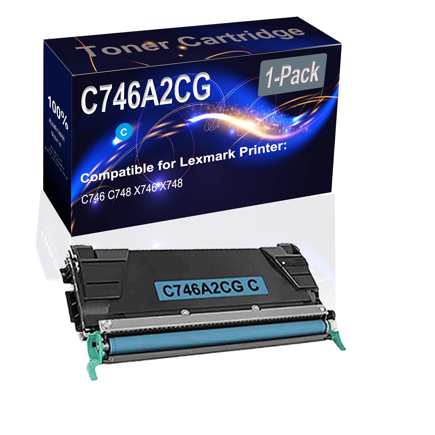 High Capacity Compatible C746 C748 X746 X748 Laser Toner Cartridge (1-Pack, Cyan) - Replacement for C746A2CG Printer Toner | Ideal for Office Printing, Document Reproduction & High-Volume Copying
