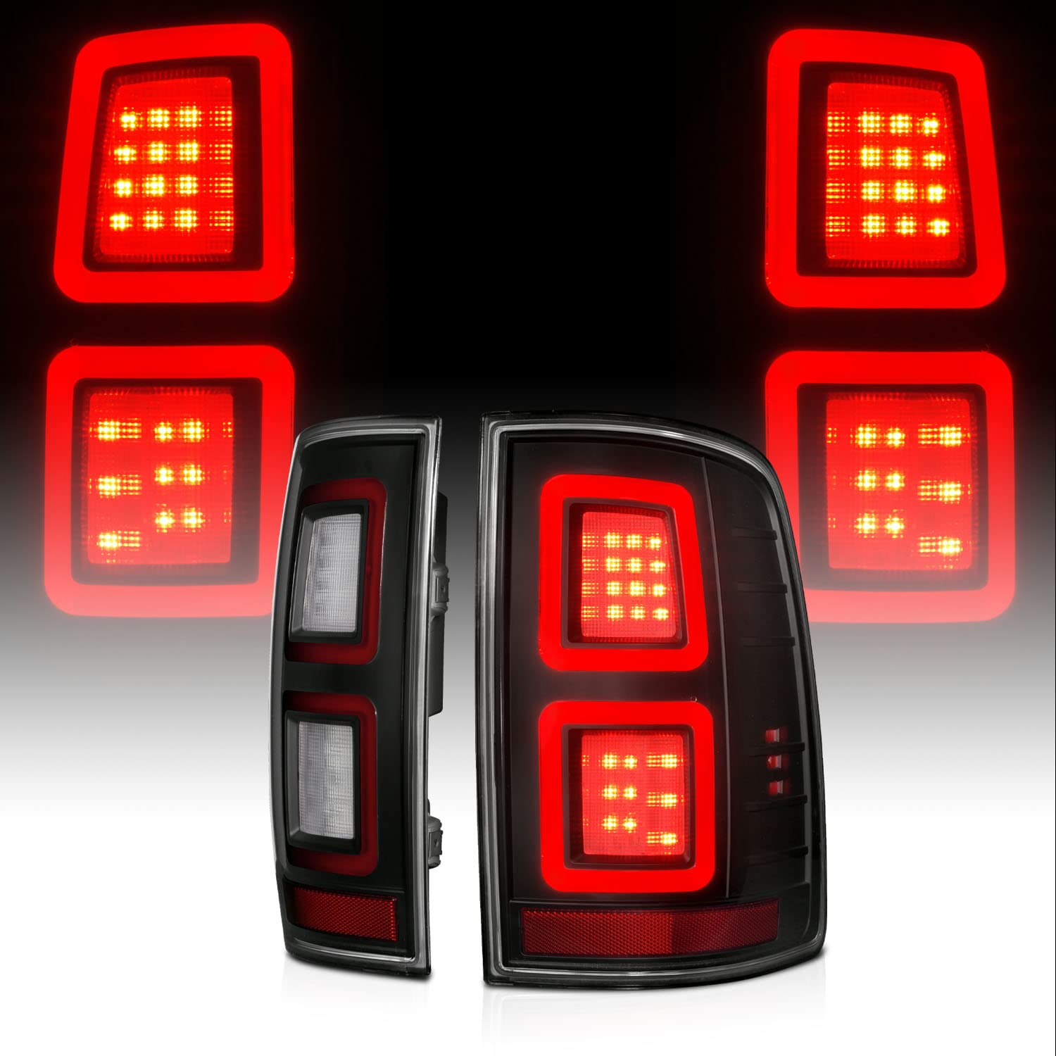 AmeriLite Smoke LED Light Bar Tail Lights - Full Function Replacement for 2009-2018 Dodge Ram 1500/2500/3500 Pickup Trucks | OE LED Compatible | Durable Off-Road & Night Driving Lighting Upgrade