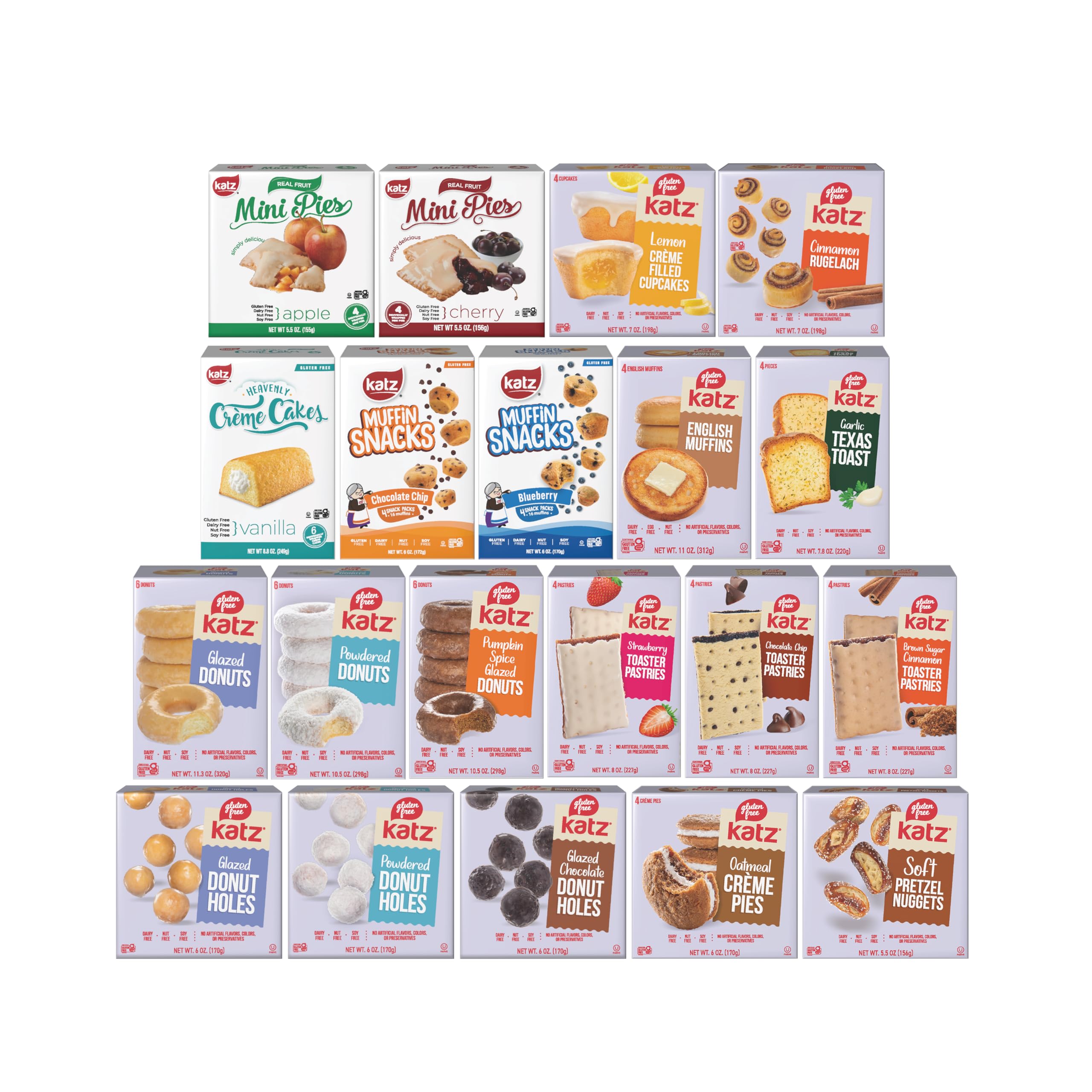 Katz Gluten Free Snacks Variety Pack - 20 Count | Assorted Cakes, Cupcakes, Donuts, Pies & More | Allergy Friendly, Dairy Free, Nut Free, Peanut Free, Soy Free | Kosher Certified Snacks for Kids & Adults | Perfect for School Lunches, Road Trips & Office Snacking