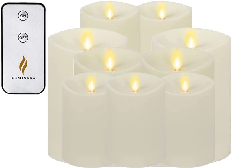 Luminara 9-Piece Outdoor Flameless Pillar Candle Set - Realistic Flickering LED Battery Candles in Ivory, Weatherproof for Patio, Garden, Christmas & Thanksgiving Decor - Perfect for Outdoor Weddings, Parties & Holiday Lighting