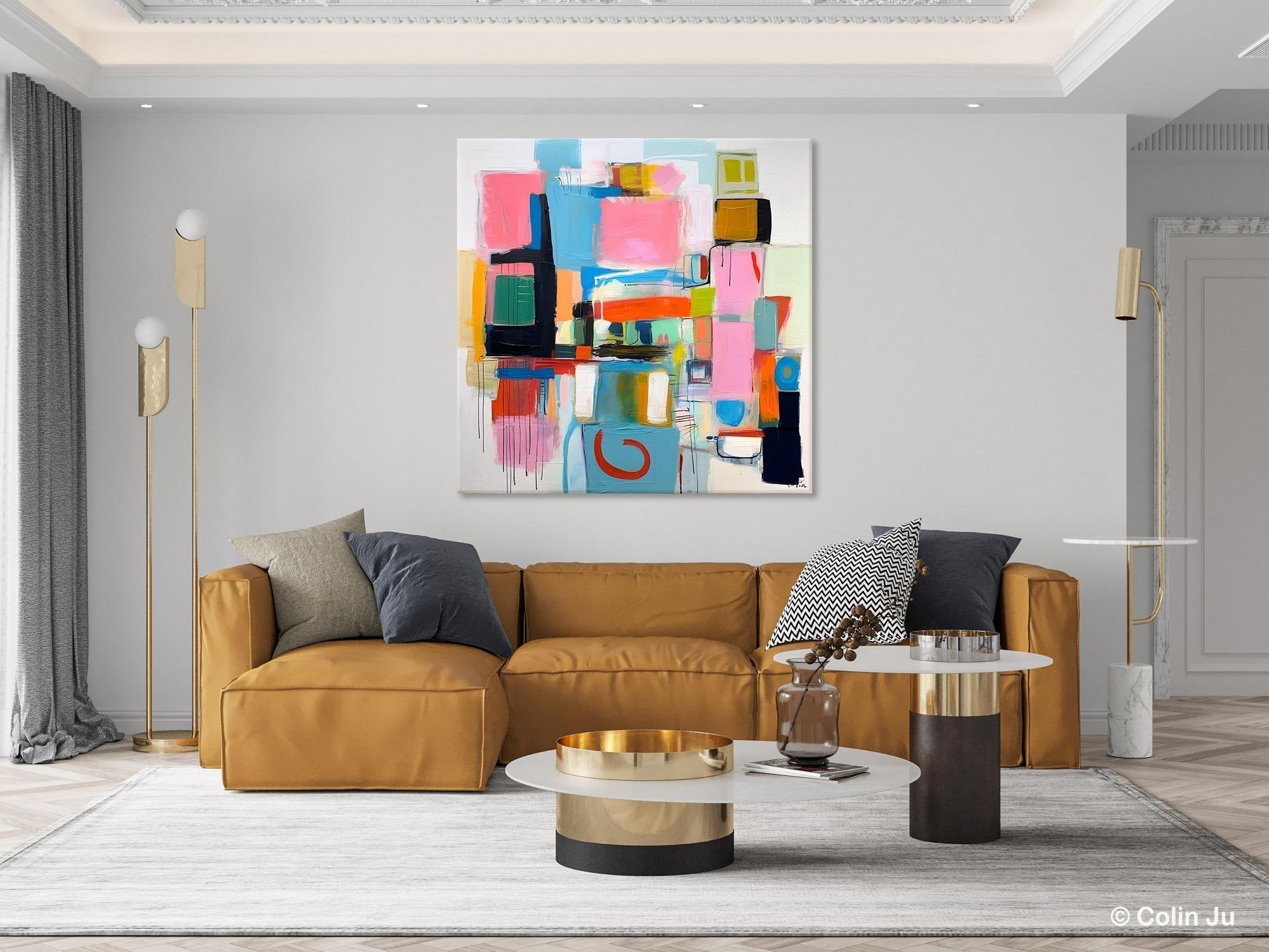 Contemporary Canvas Art - Original Modern Wall Decor - Large Abstract Acrylic Painting for Dining Room & Living Room - Handmade Home Artwork for Interior Design