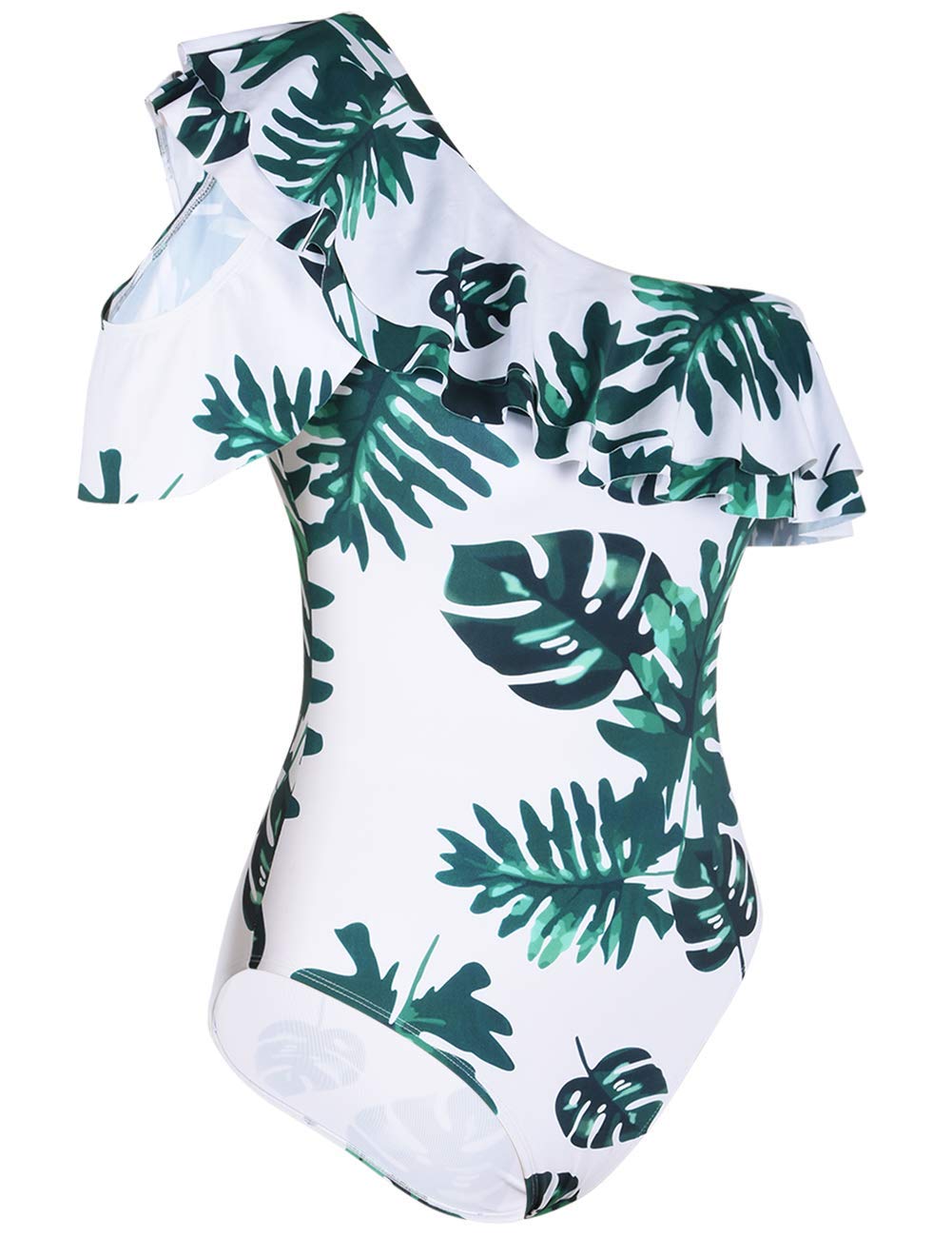 Hilor Women's One Shoulder Asymmetric One Piece Swimsuit with Ruffles - Sexy Monokini Bathing Suit for Beach, Pool Party & Vacation