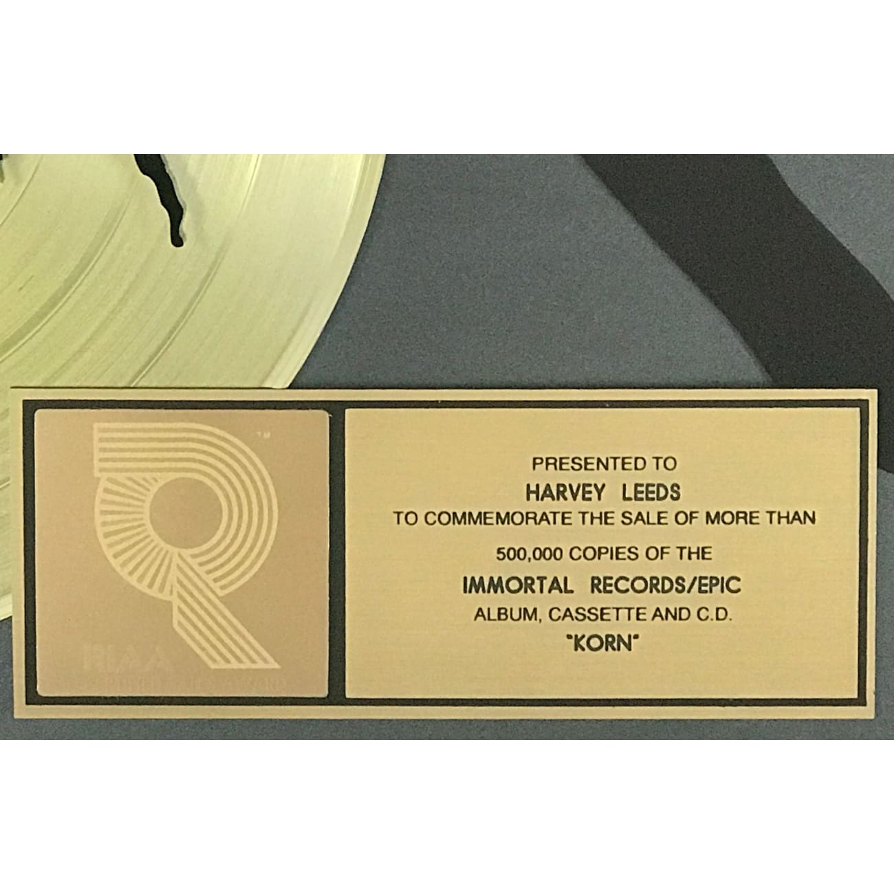 Korn Debut RIAA Gold Album Award - Certified Music Collectible for Fans & Memorabilia Enthusiasts | Perfect for Display in Music Rooms, Studios & Collections