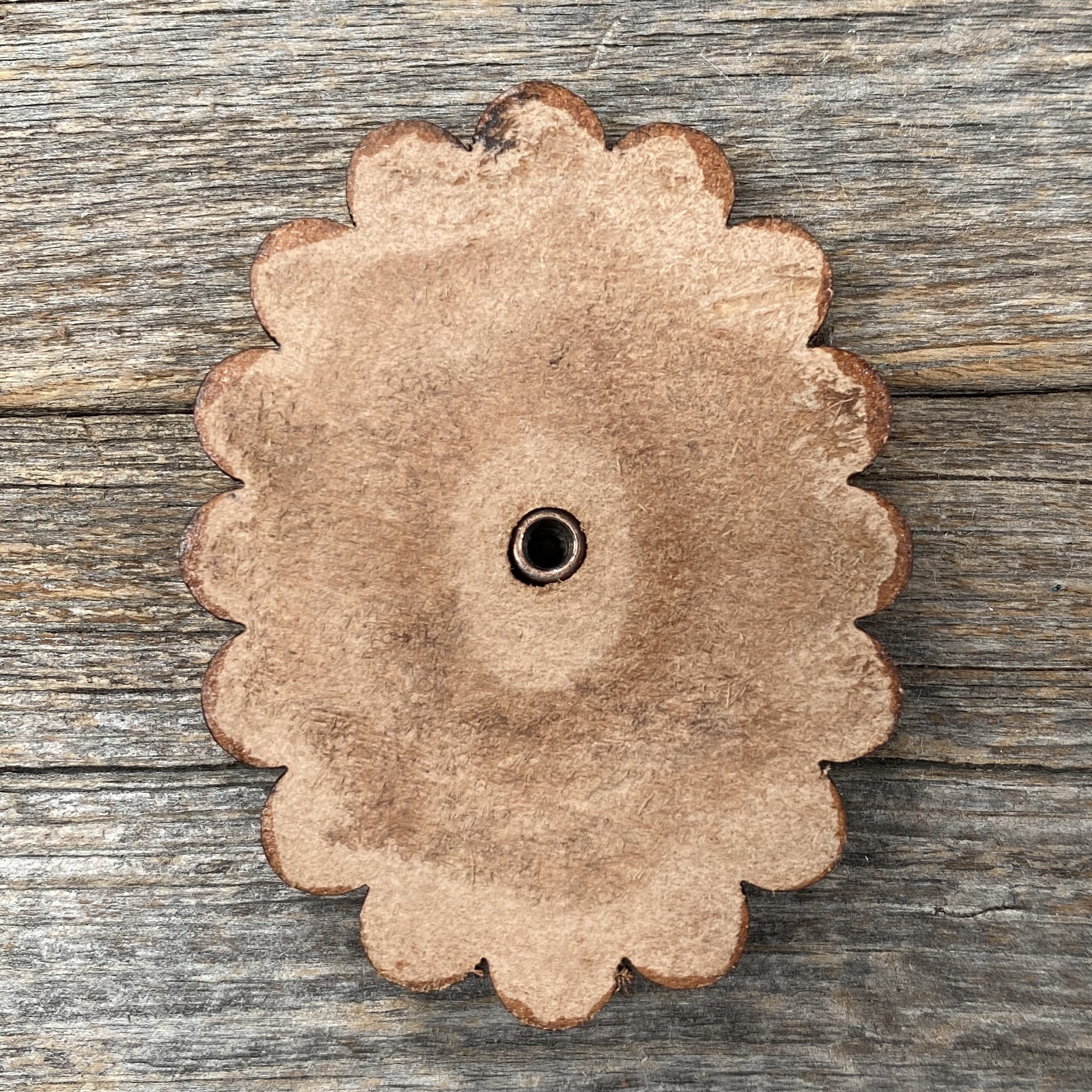 Western Leather Rosette Concho with Dark Oil Edges & Fuchsia Cabochon - R104CABFU - Perfect for Belt Buckles, Hat Bands & Western Fashion Accessories