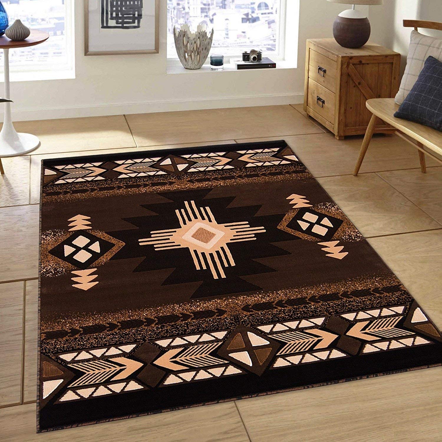 Authentic Southwest Native American Navajo Aztec Tribal Indian Carpet - Black & Brown Area Rug 7’8”x10’8” - Perfect for Boho Living Room, Bedroom & Southwest Home Decor