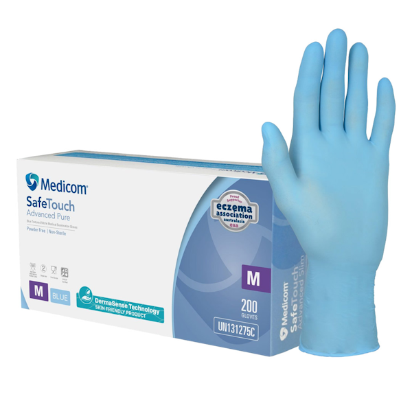 Medicom SafeTouch Nitrile Disposable Gloves - Powder-Free, Latex-Free, 200 Count (Blue) - Ideal for Medical, Food Handling & Household Cleaning