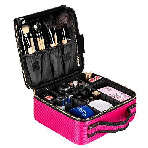 Premium High-Capacity Multilayer Travel Makeup Organizer with Adjustable Strap - Rose Red | Perfect for Cosmetic Storage, Business Trips & Vacation Essentials