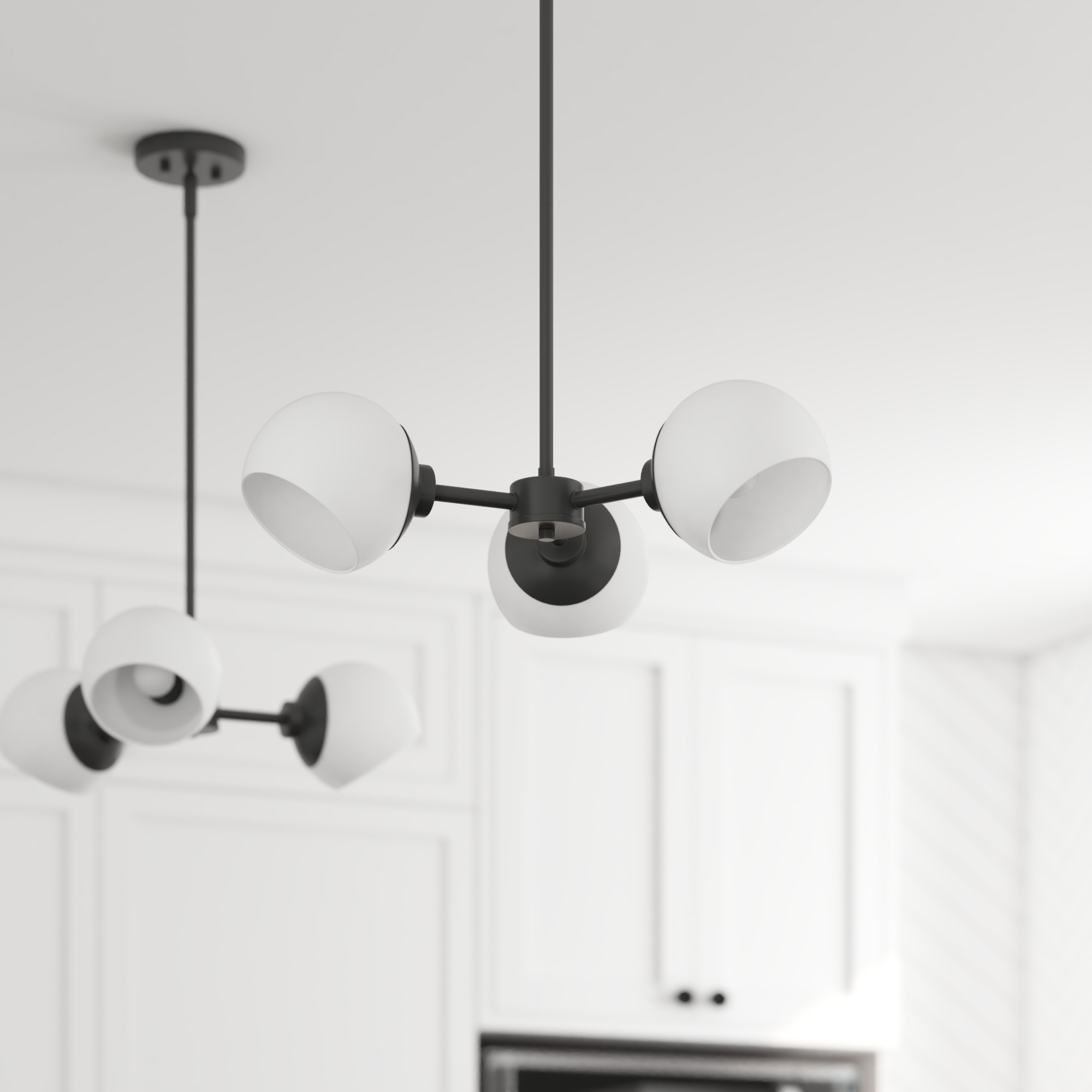 3-Light Stoll Chandelier in Matte Black with Opal Glass Shades - Elegant Dining Room Lighting Fixture for Modern Home Decor